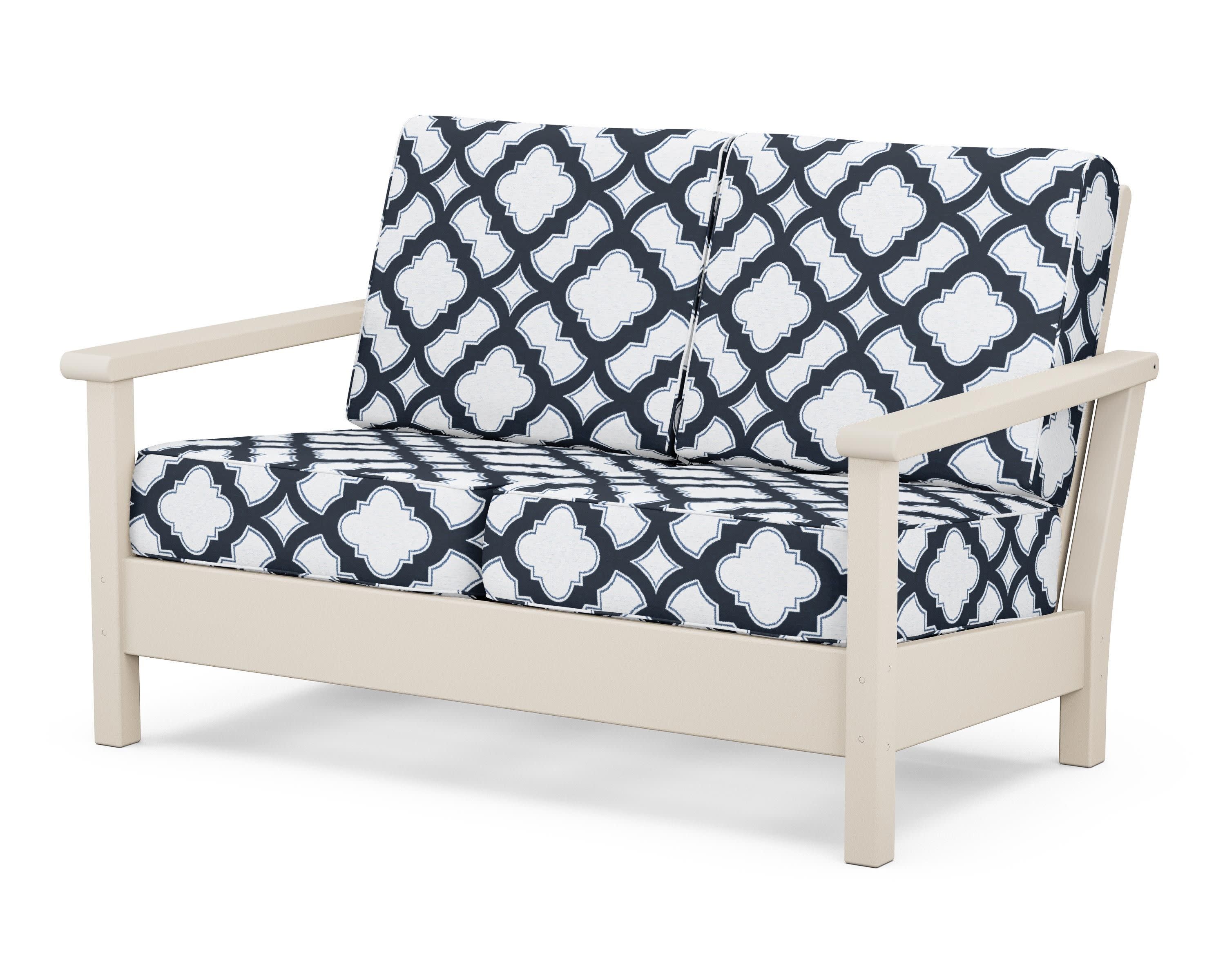 Harbour Deep Seating Loveseat in Sand / Trellis Marine Indigo