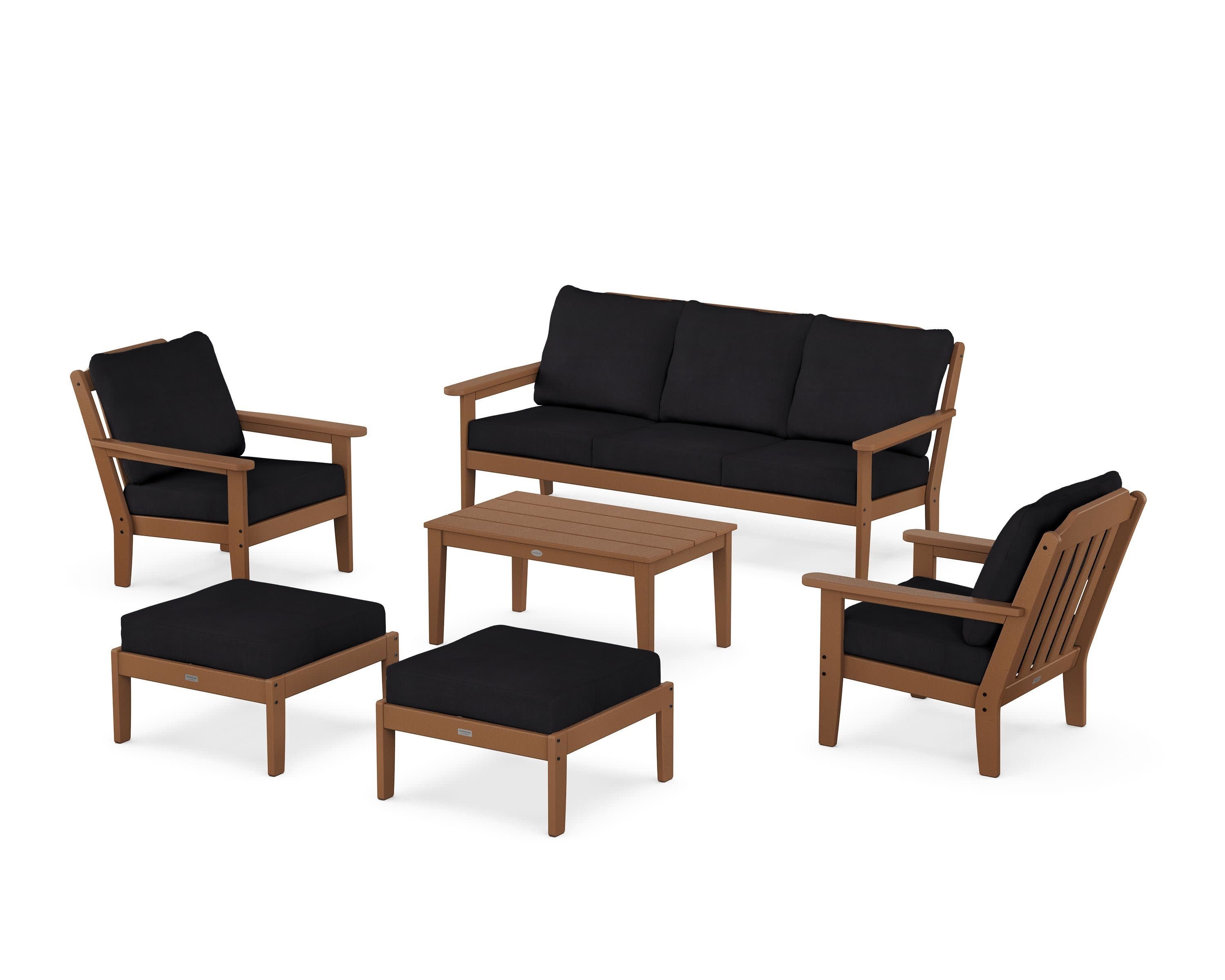 Cottage 6-Piece Lounge Sofa Set in Teak / Midnight Linen