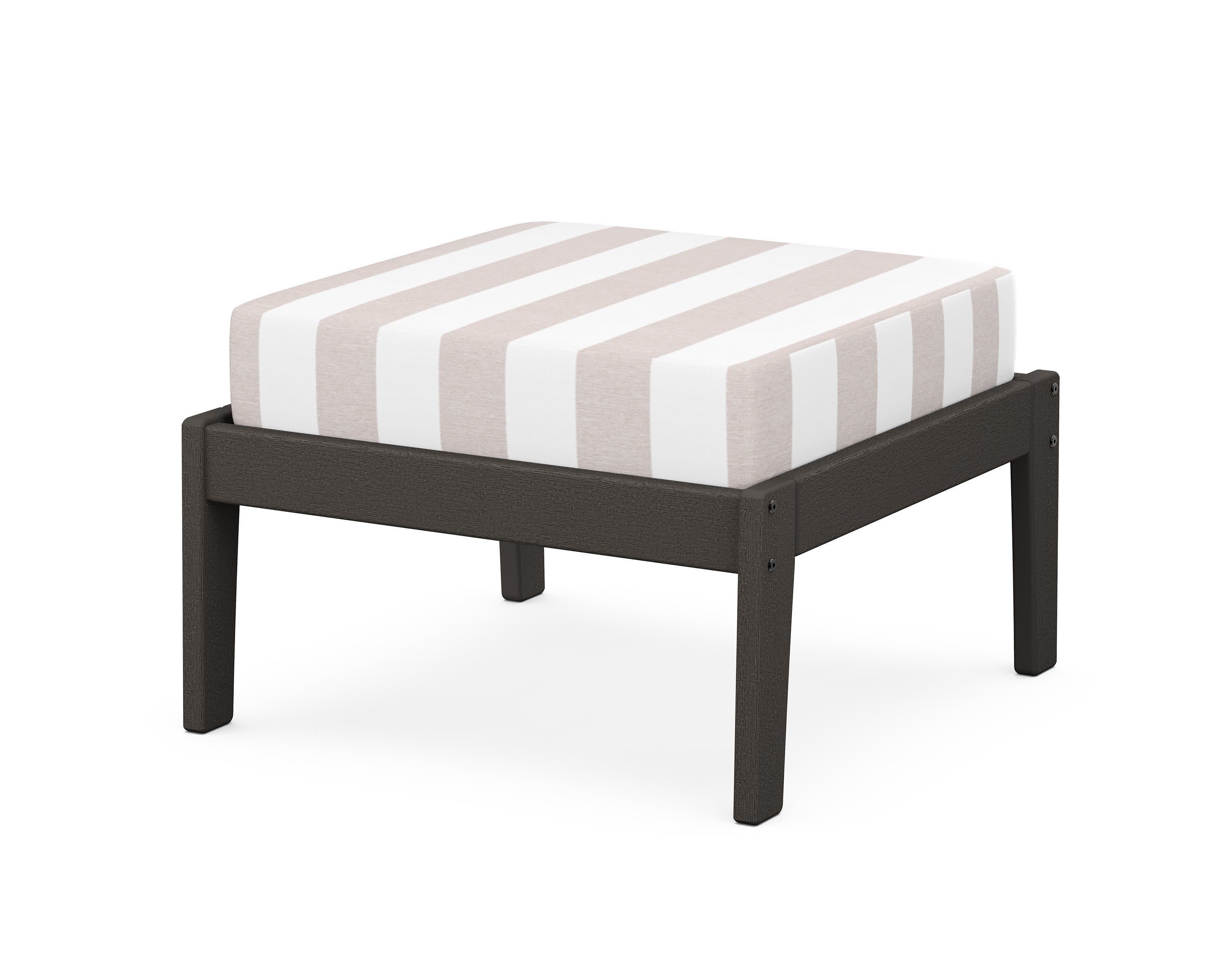 Deep Seating Ottoman in Vintage Coffee / Cabana Stripe Dune Burlap