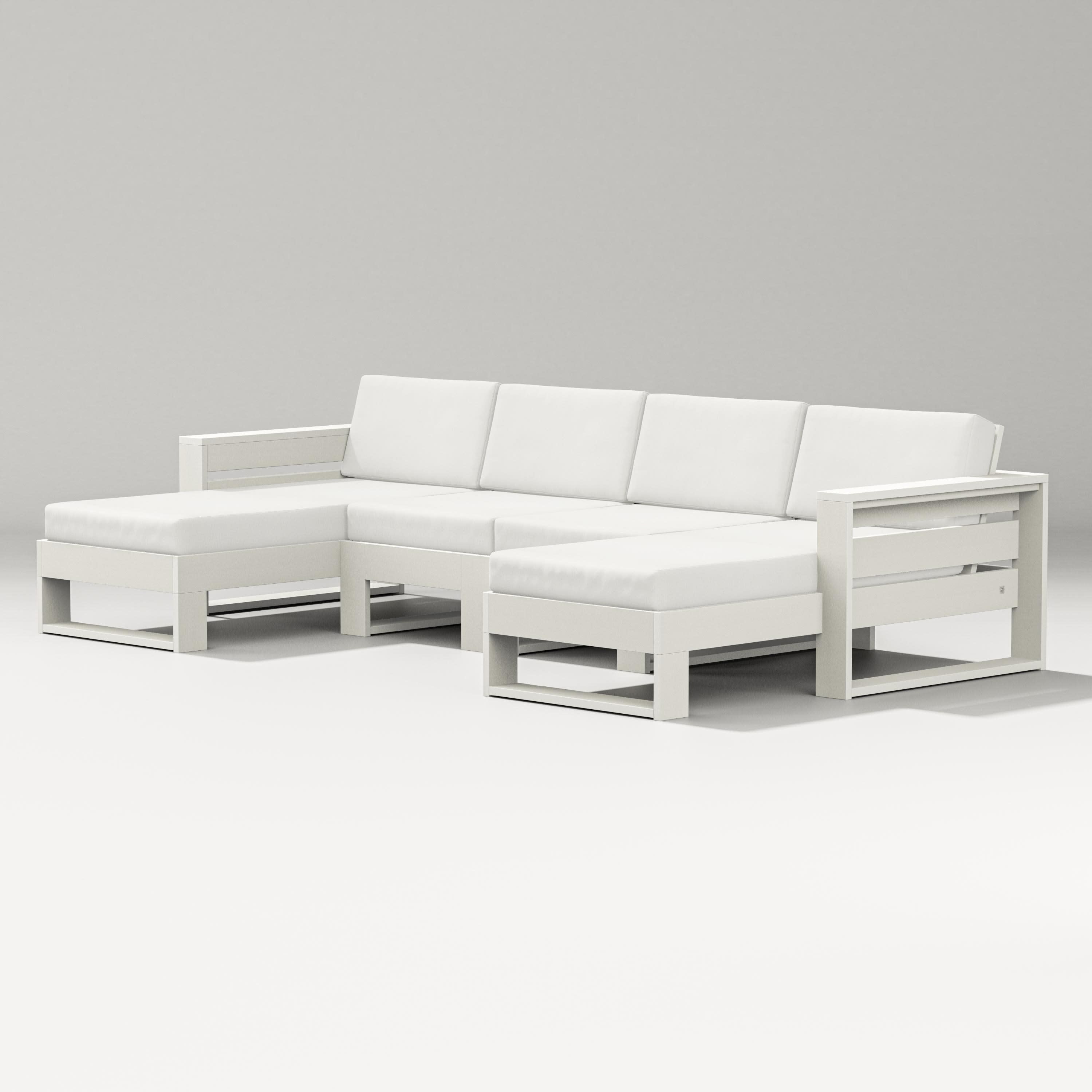 Latitude Double Chaise Sectional in Vintage White / Natural Linen