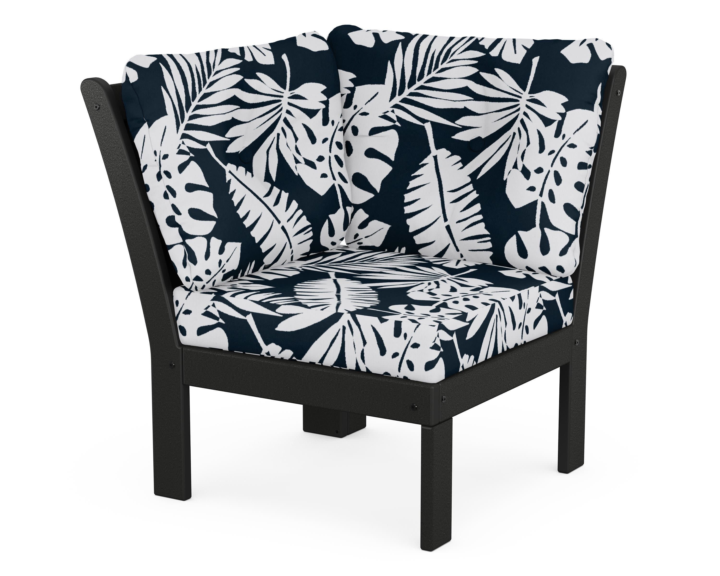 Vineyard Modular Corner Chair in Black / Leaf Marine Indigo