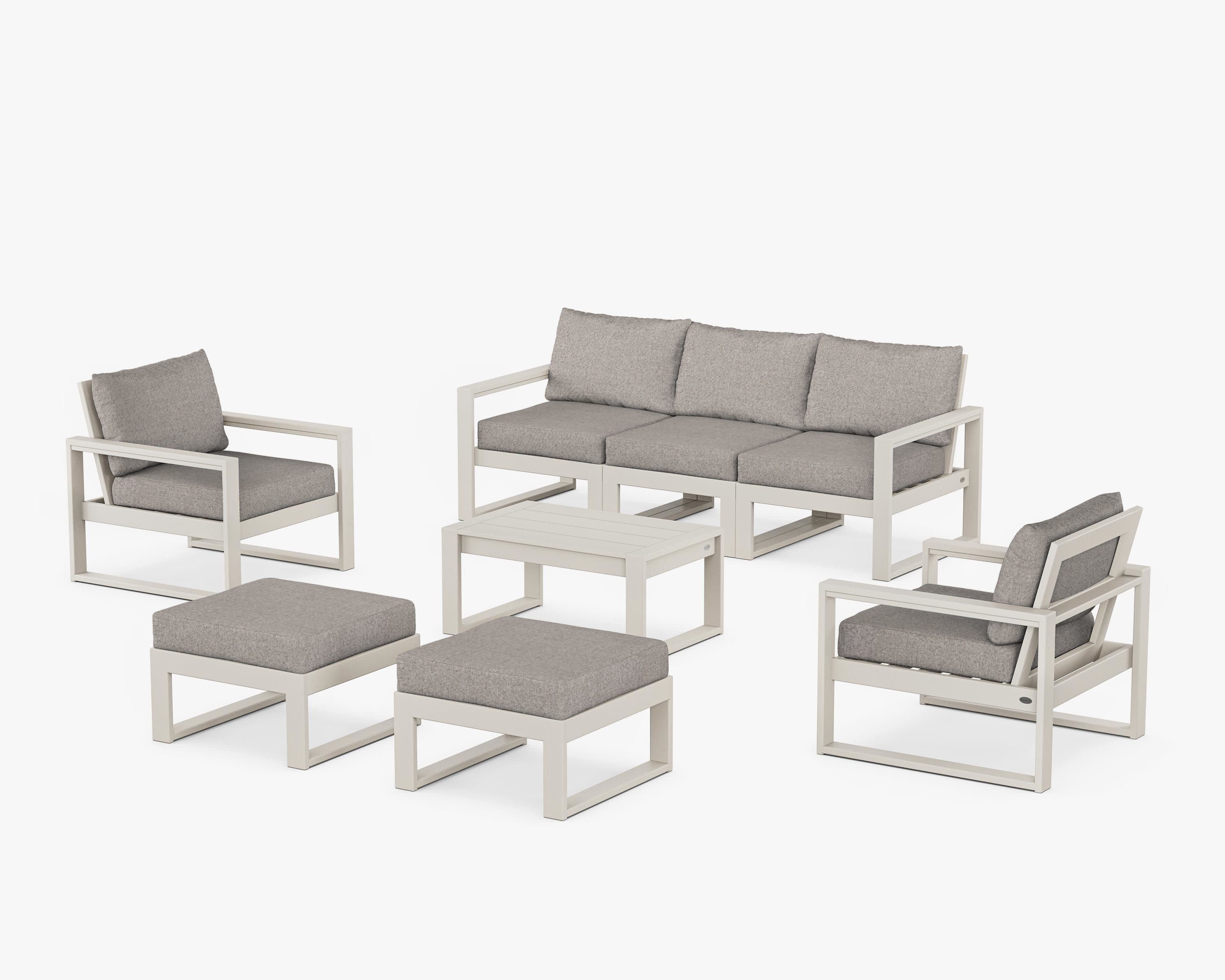EDGE Sectional 8-Piece Lounge Sofa Set in Sand / Weathered Tweed