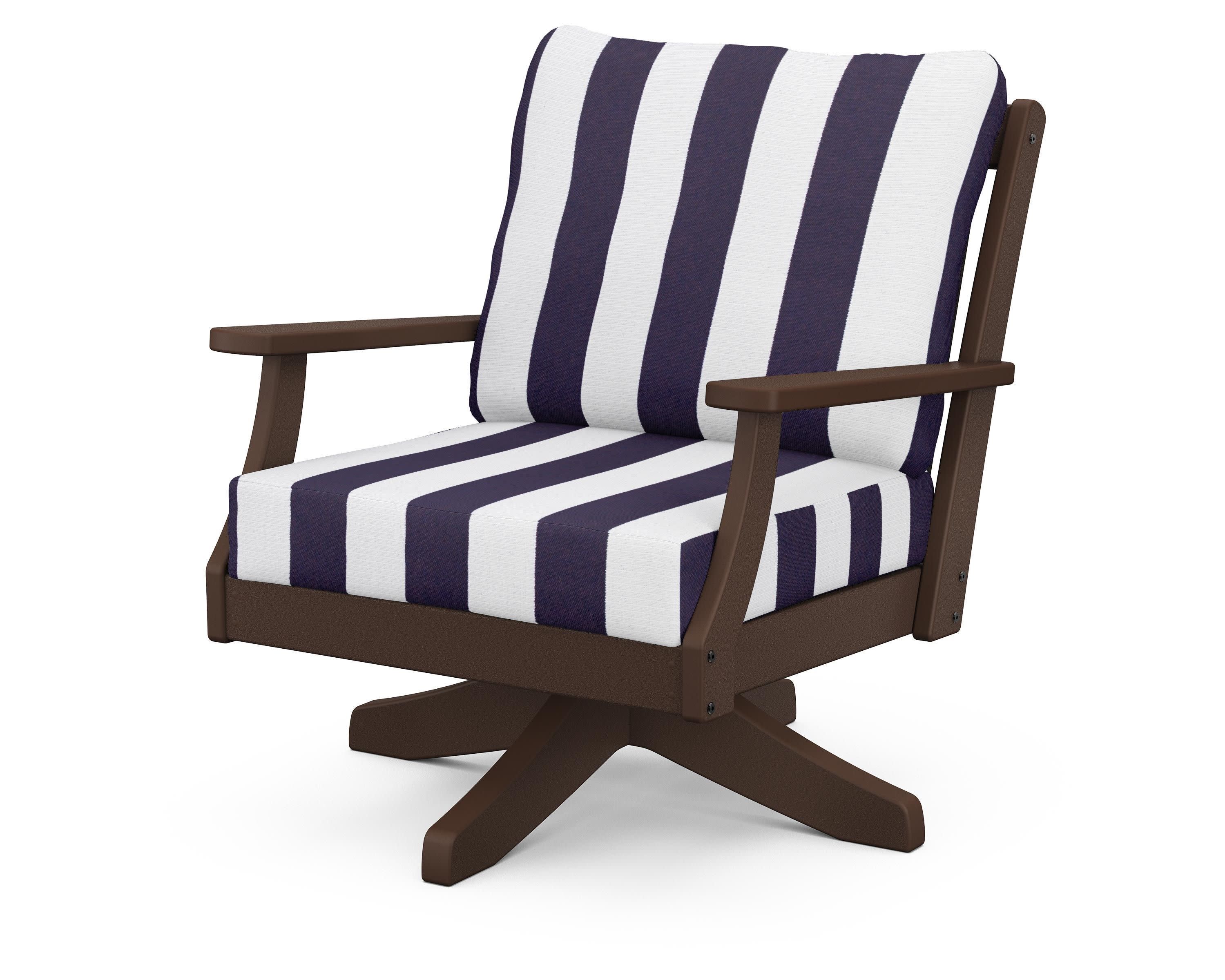 Braxton Deep Seating Swivel Chair in Mahogany / Cabana Stripe Navy