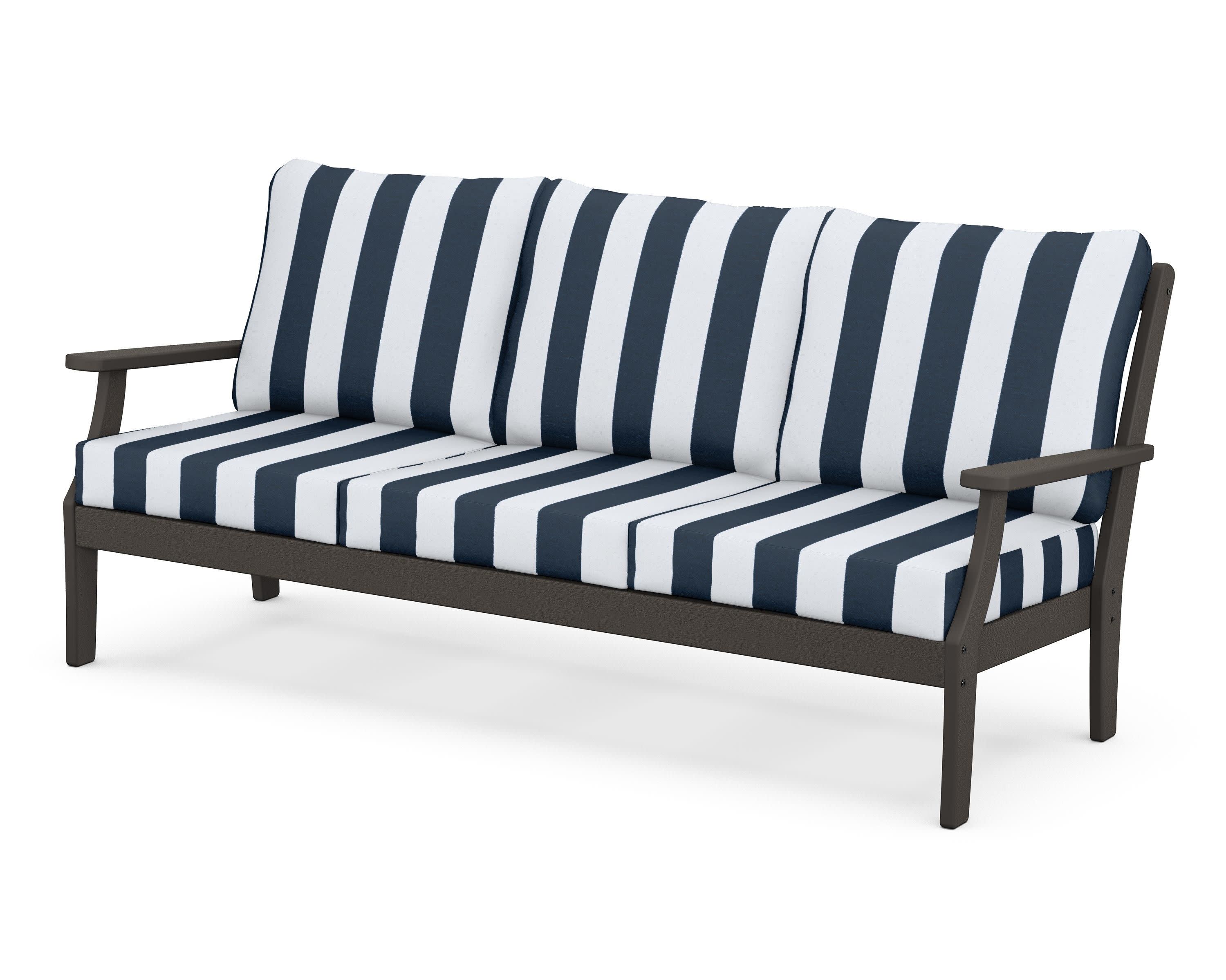 Braxton Deep Seating Sofa in Vintage Coffee / Cabana Stripe Marine Indigo