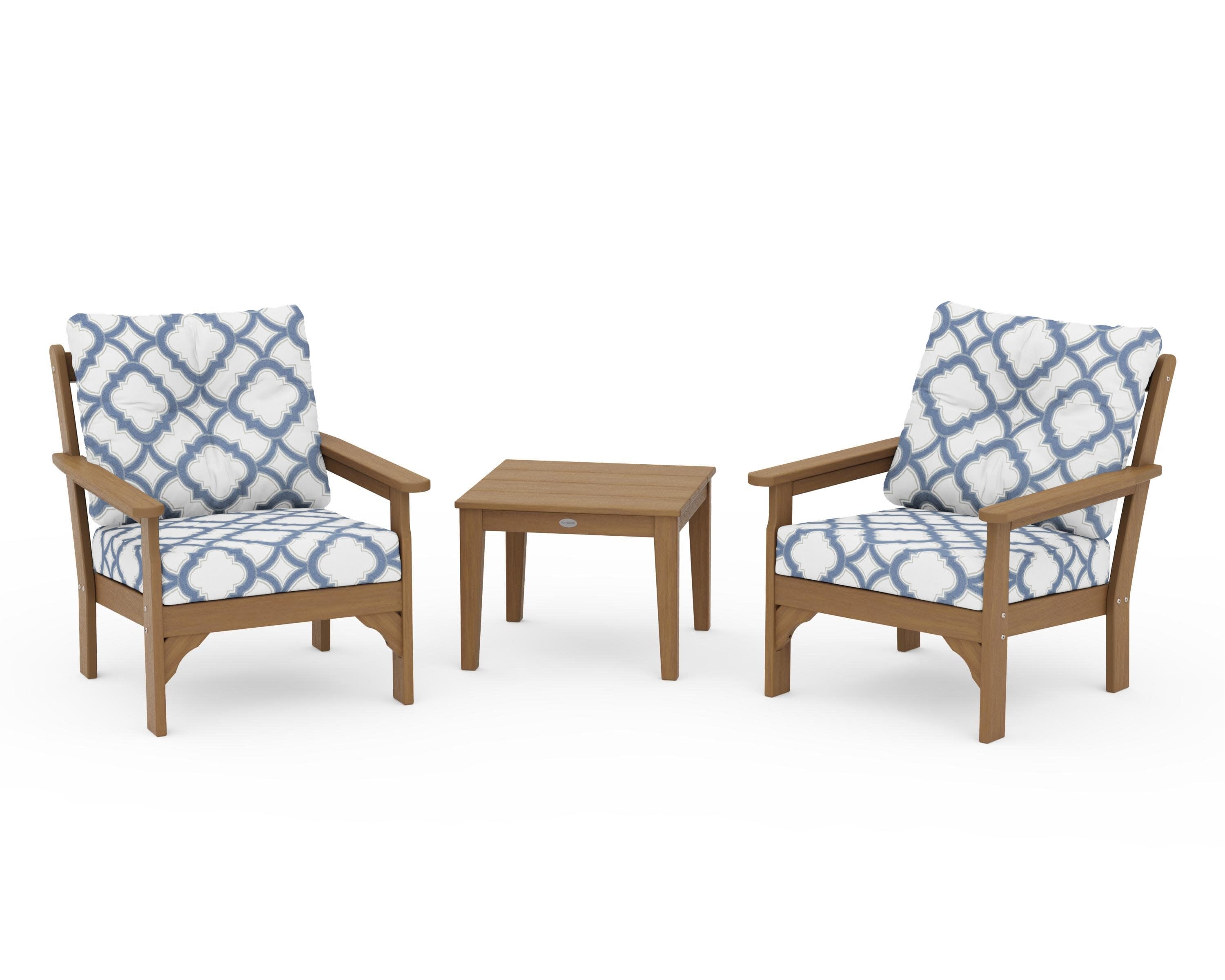 Vineyard 3-Piece Deep Seating Set in Natural / Trellis Sky Blue