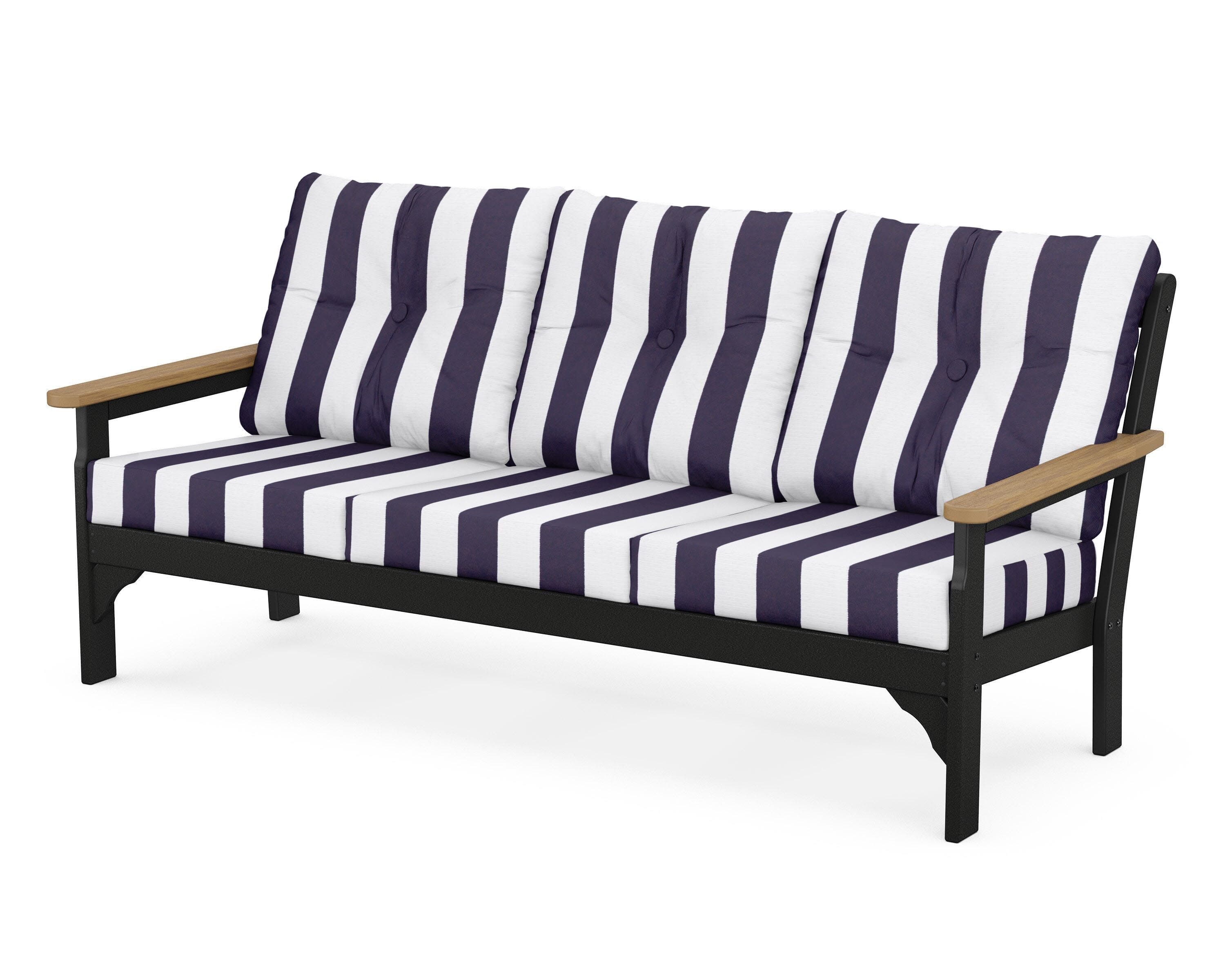 Vineyard Deep Seating Sofa in Black / Natural / Cabana Stripe Navy