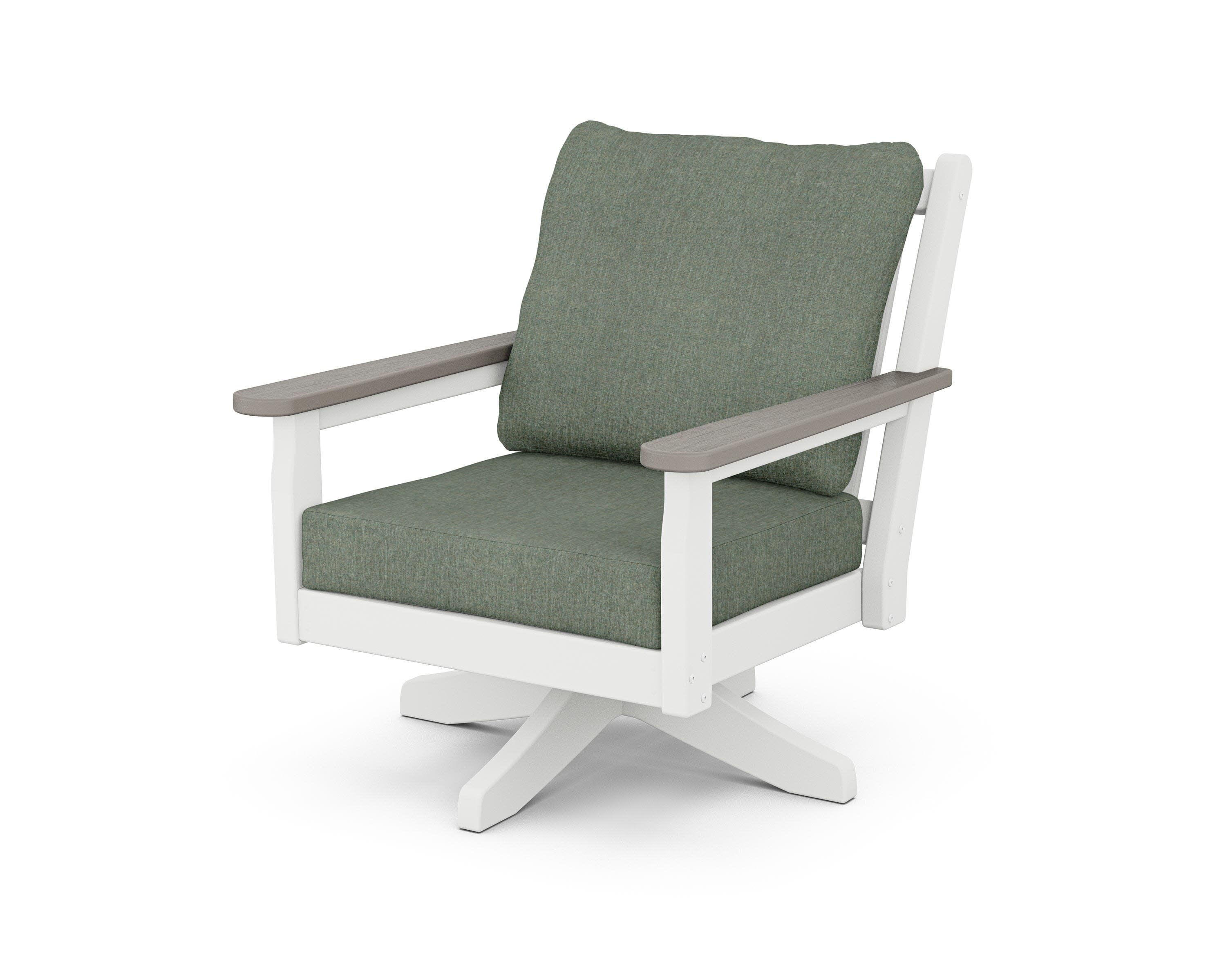Chippendale Deep Seating Swivel Chair in White / Driftwood / Cast Sage