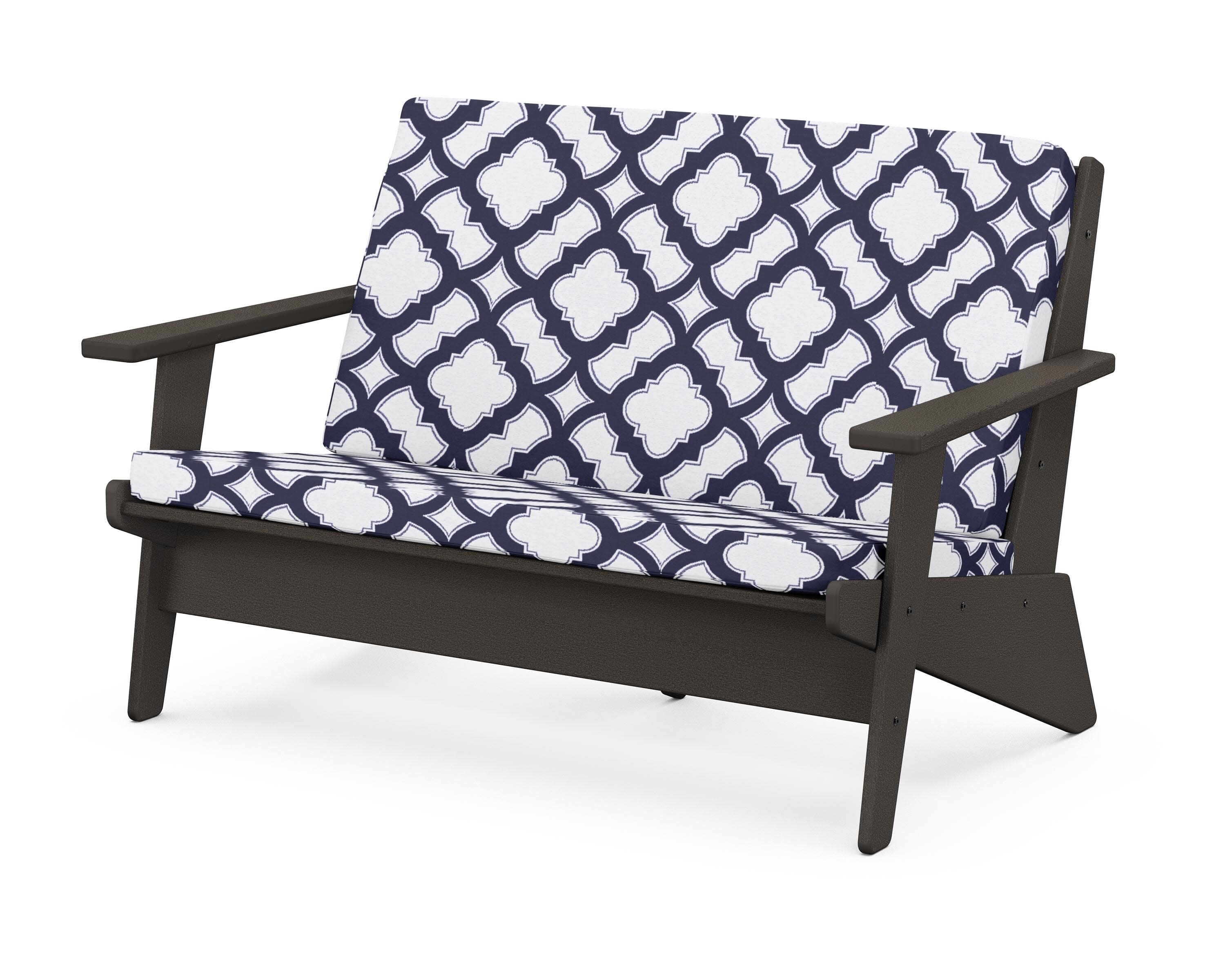 Riviera Modern Lounge Loveseat in Vintage Coffee / Trellis Navy