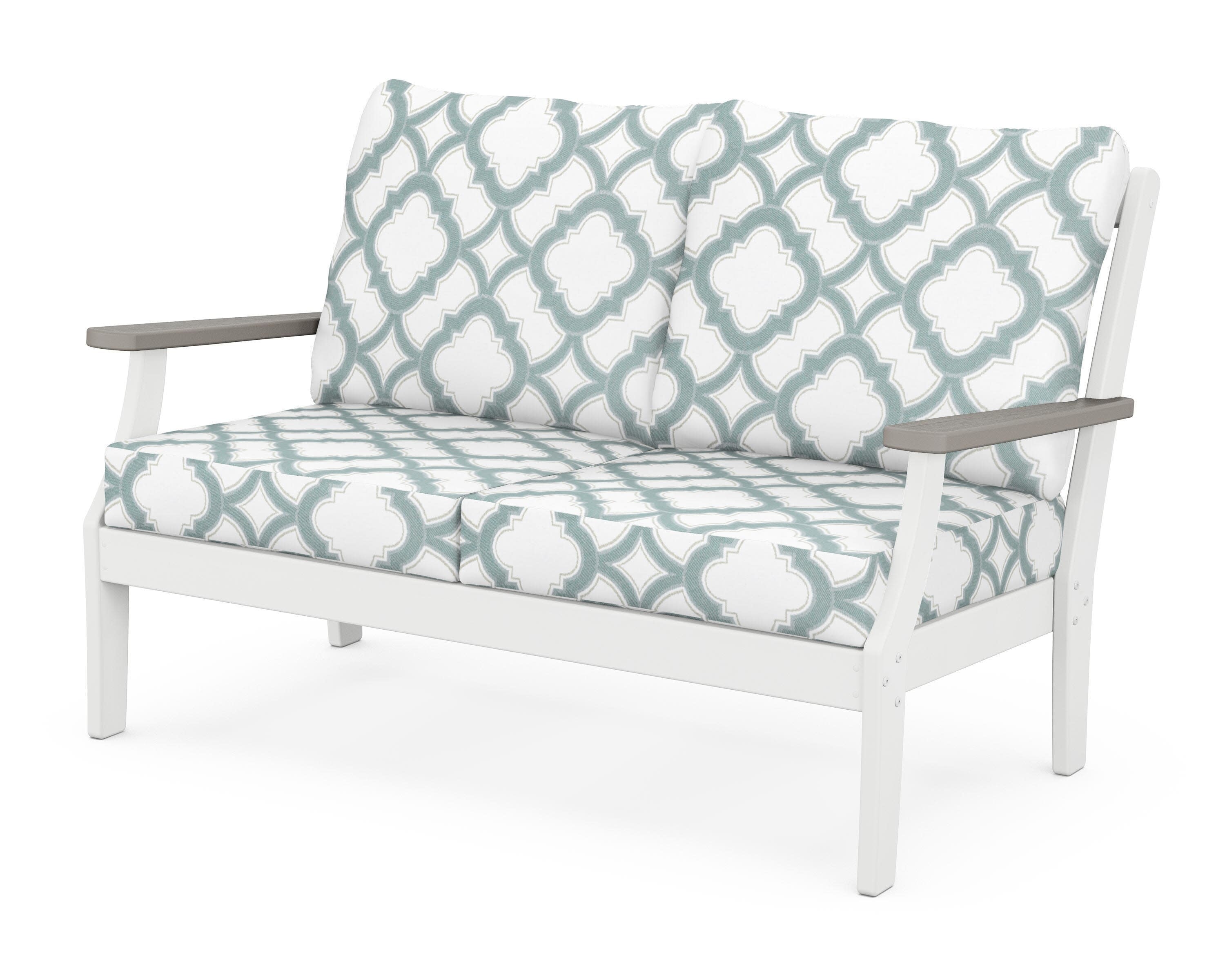 Braxton Deep Seating Loveseat in White / Driftwood / Trellis Glacier Spa