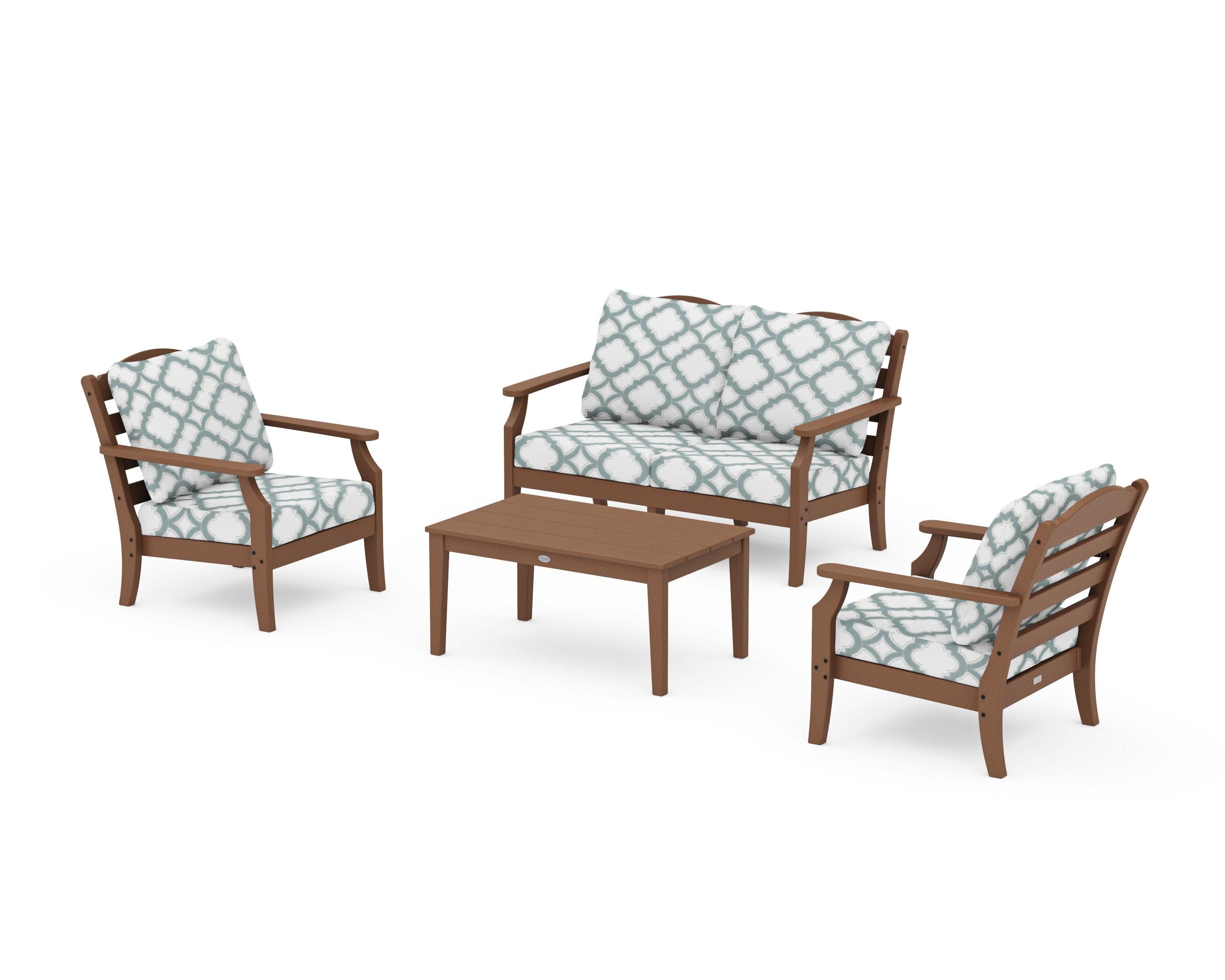 Savannah 4-Piece Deep Seating Set with Loveseat in Teak / Trellis Glacier Spa