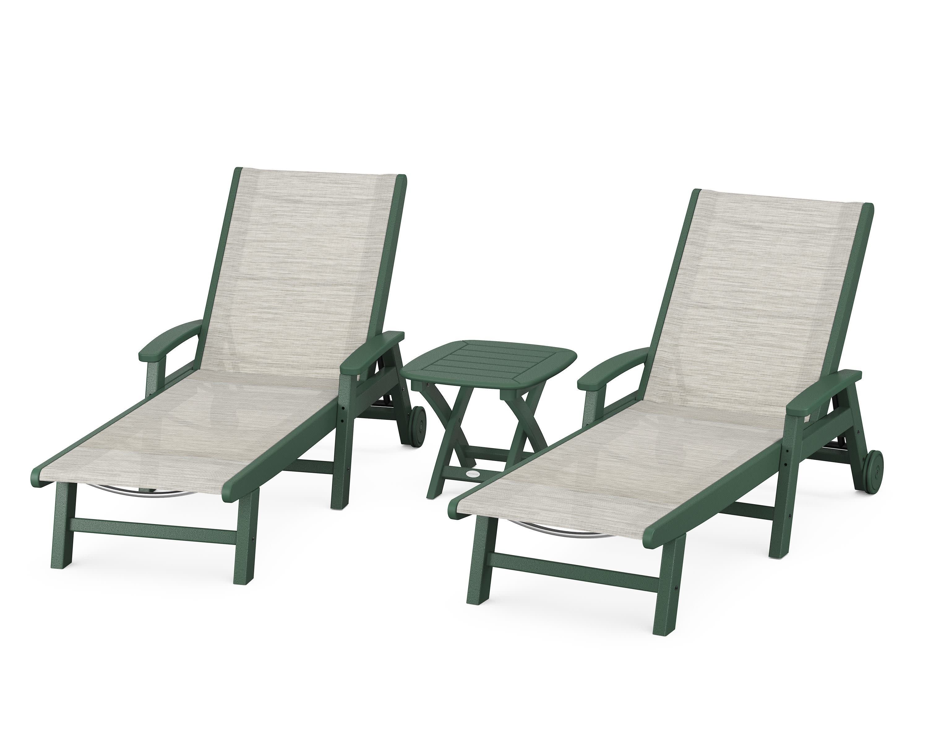 Coastal 3-Piece Wheeled Chaise Set in Green / Birch Sling