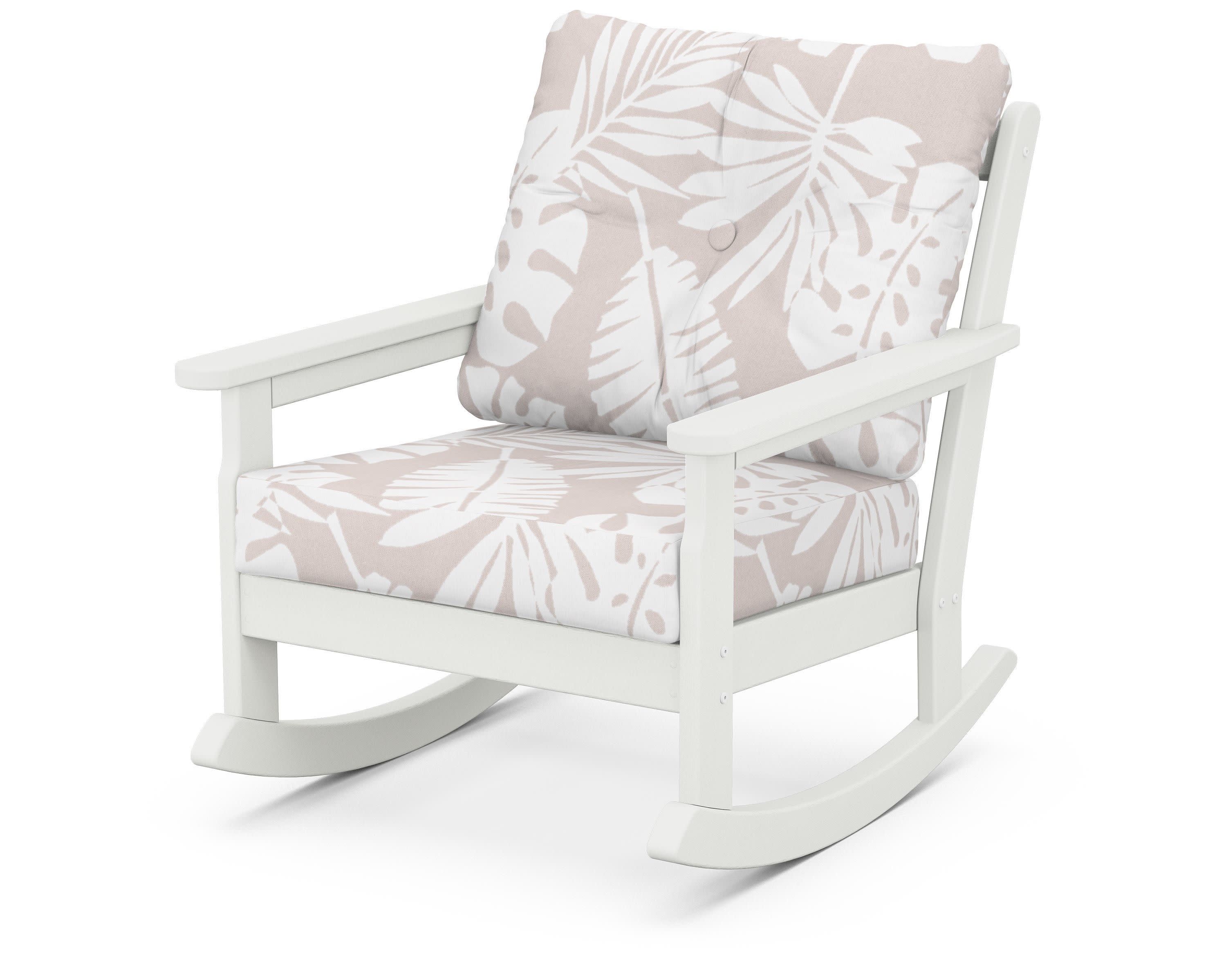 Vineyard Deep Seating Rocking Chair in Vintage White / Leaf Dune Burlap
