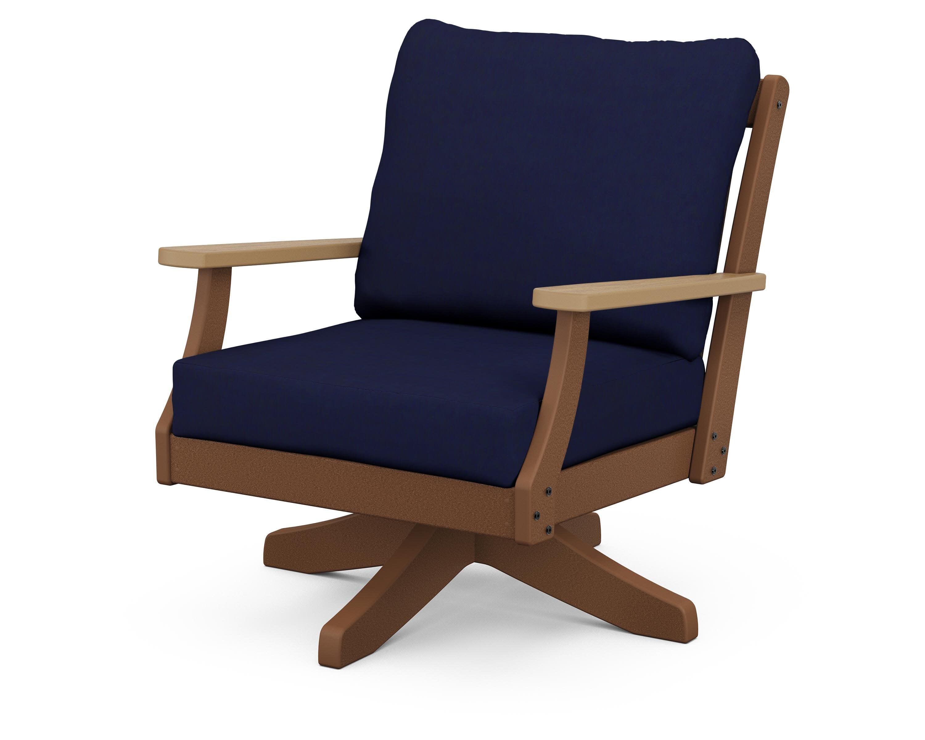 Braxton Deep Seating Swivel Chair in Teak / Natural / Navy