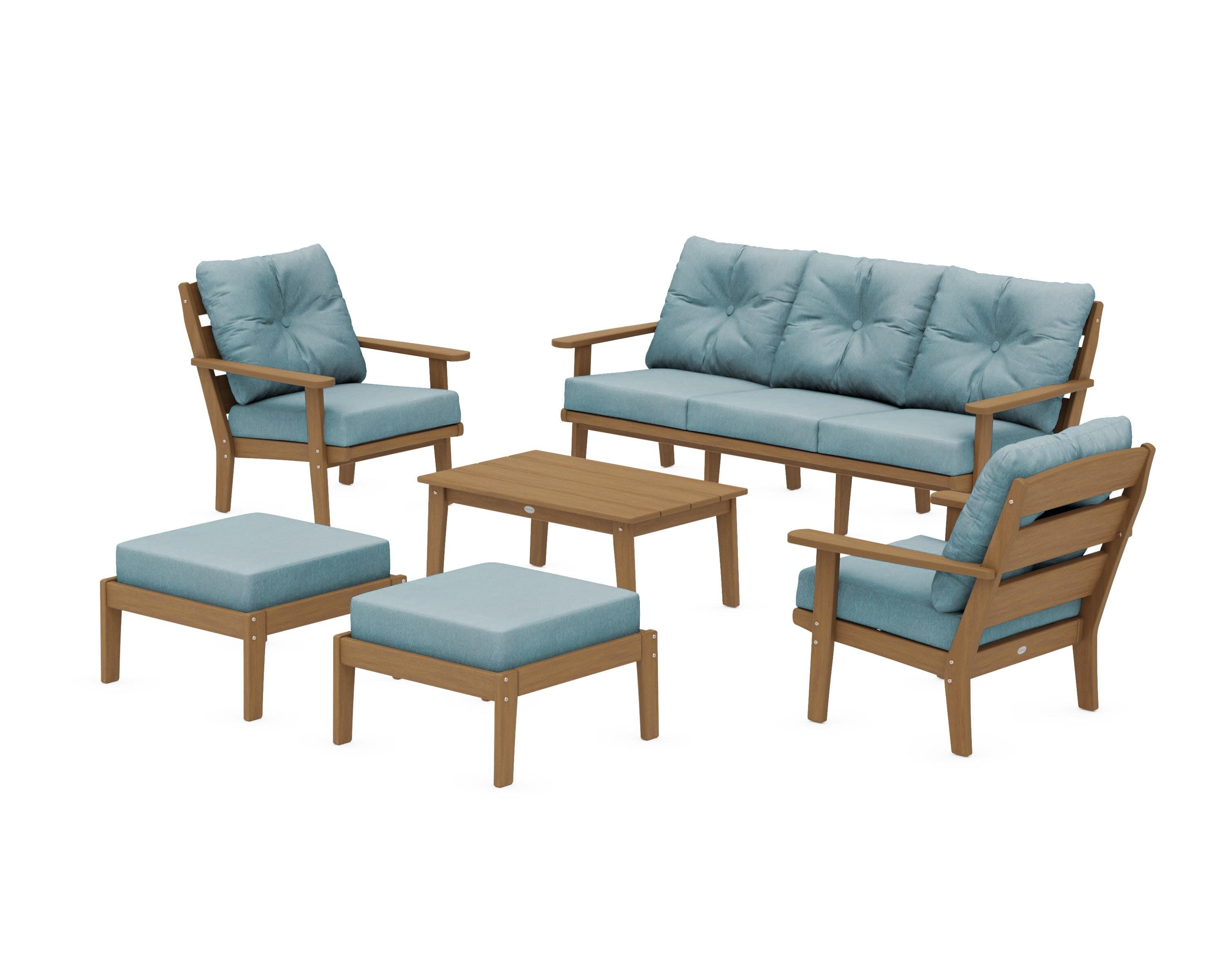 Lakeside 6-Piece Lounge Sofa Set in Natural / Ocean Teal