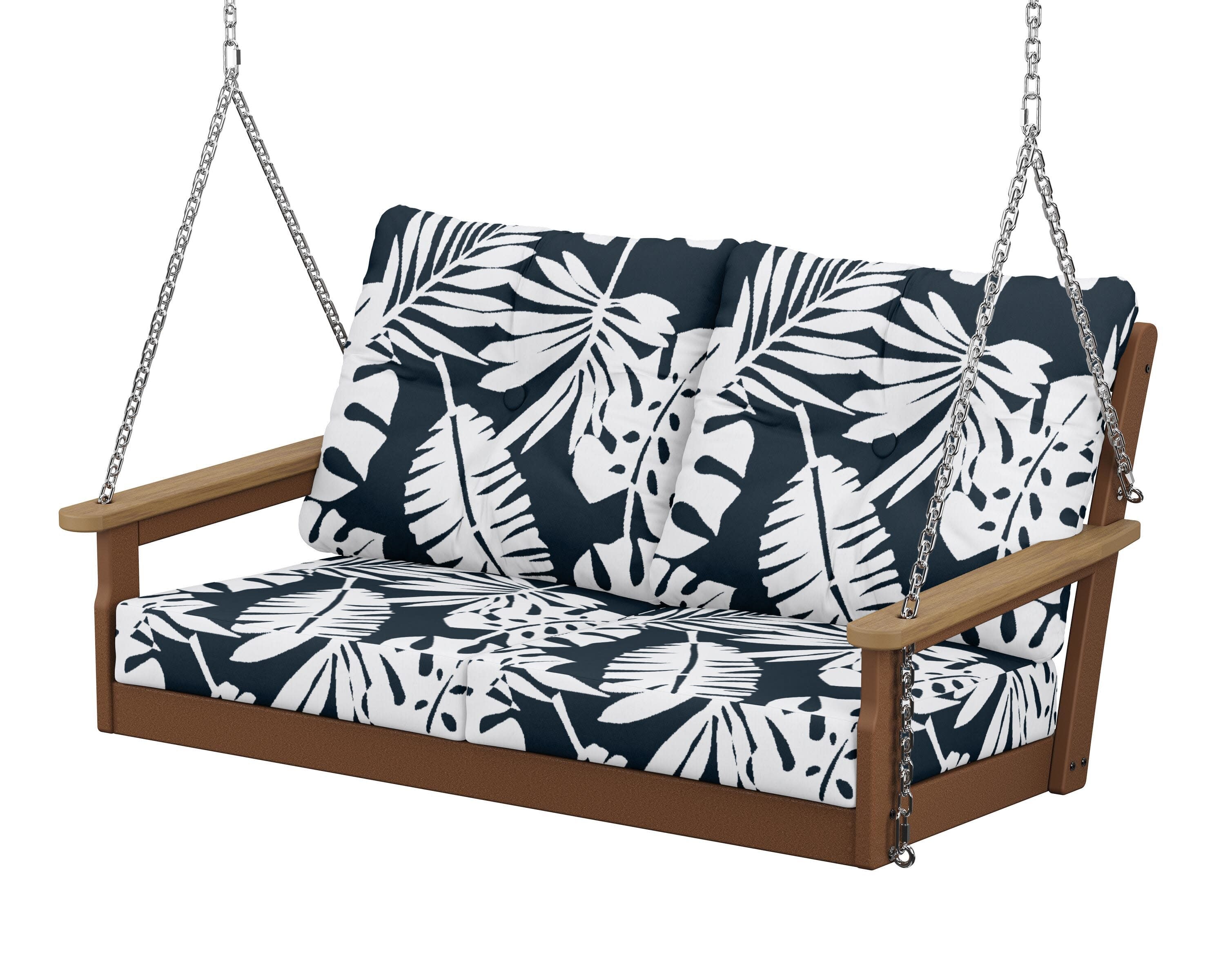 Vineyard Deep Seating Swing in Teak / Natural / Leaf Marine Indigo