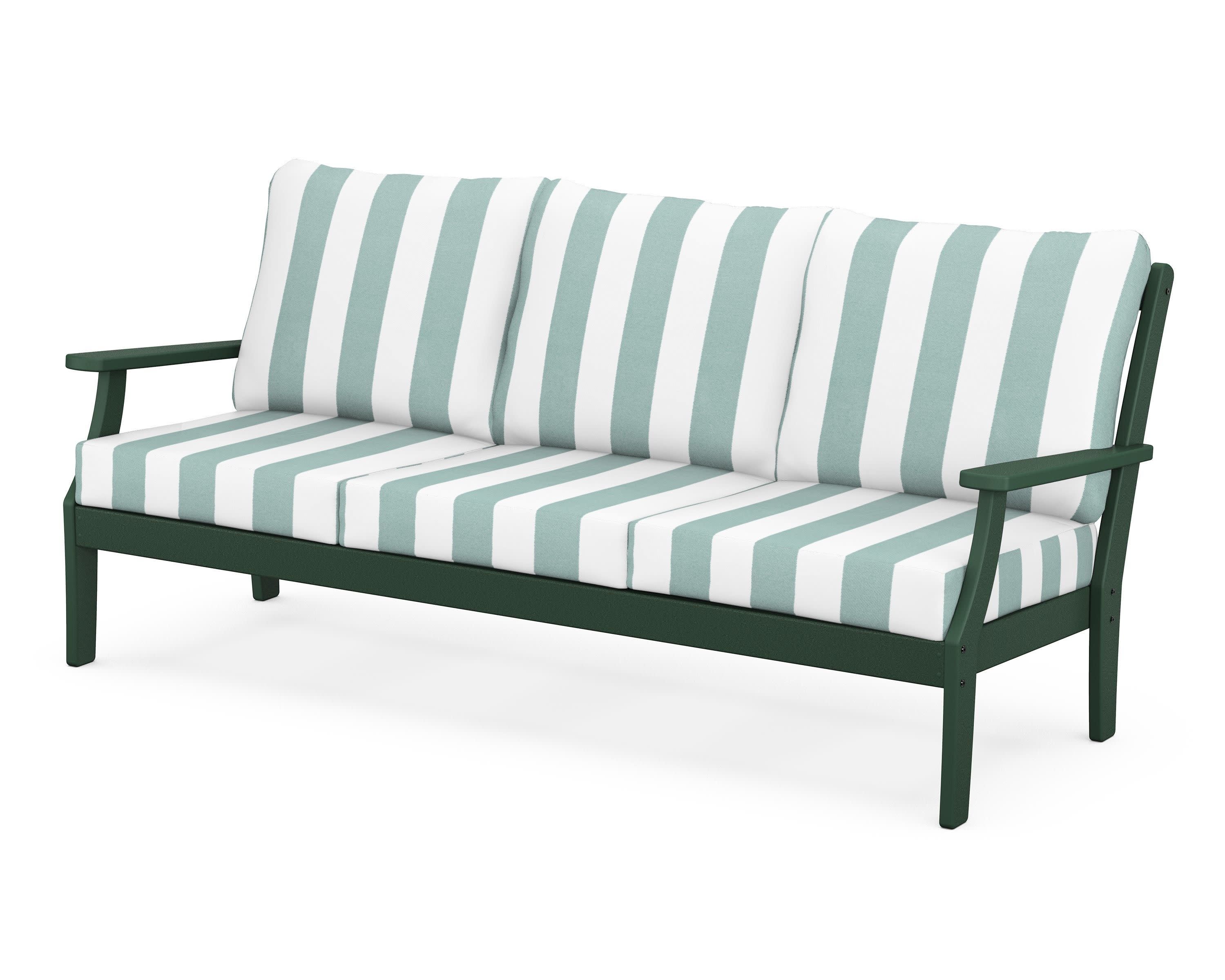 Braxton Deep Seating Sofa in Green / Cabana Stripe Glacier Spa