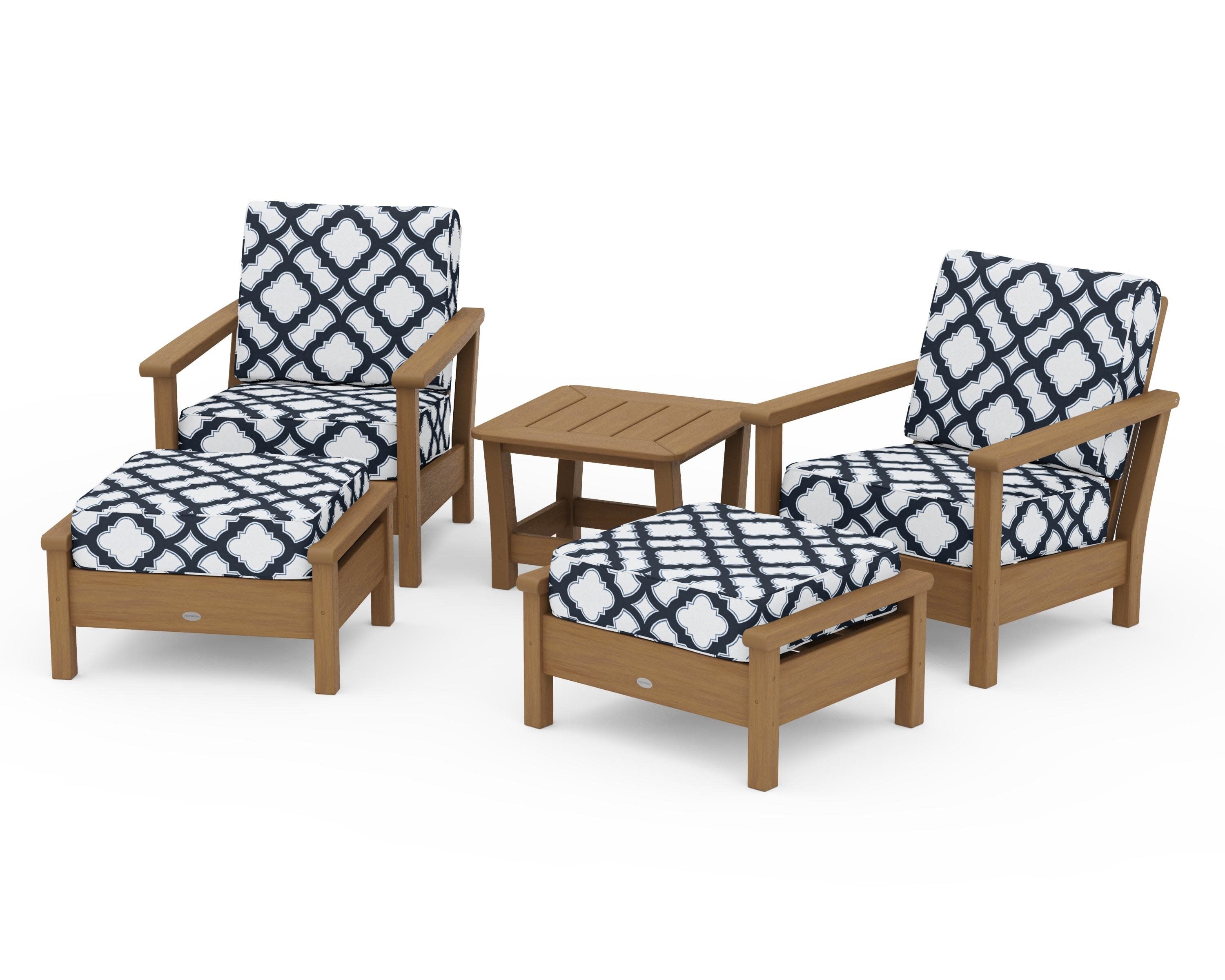 Harbour 5-Piece Deep Seating Chair Set in Natural / Trellis Marine Indigo