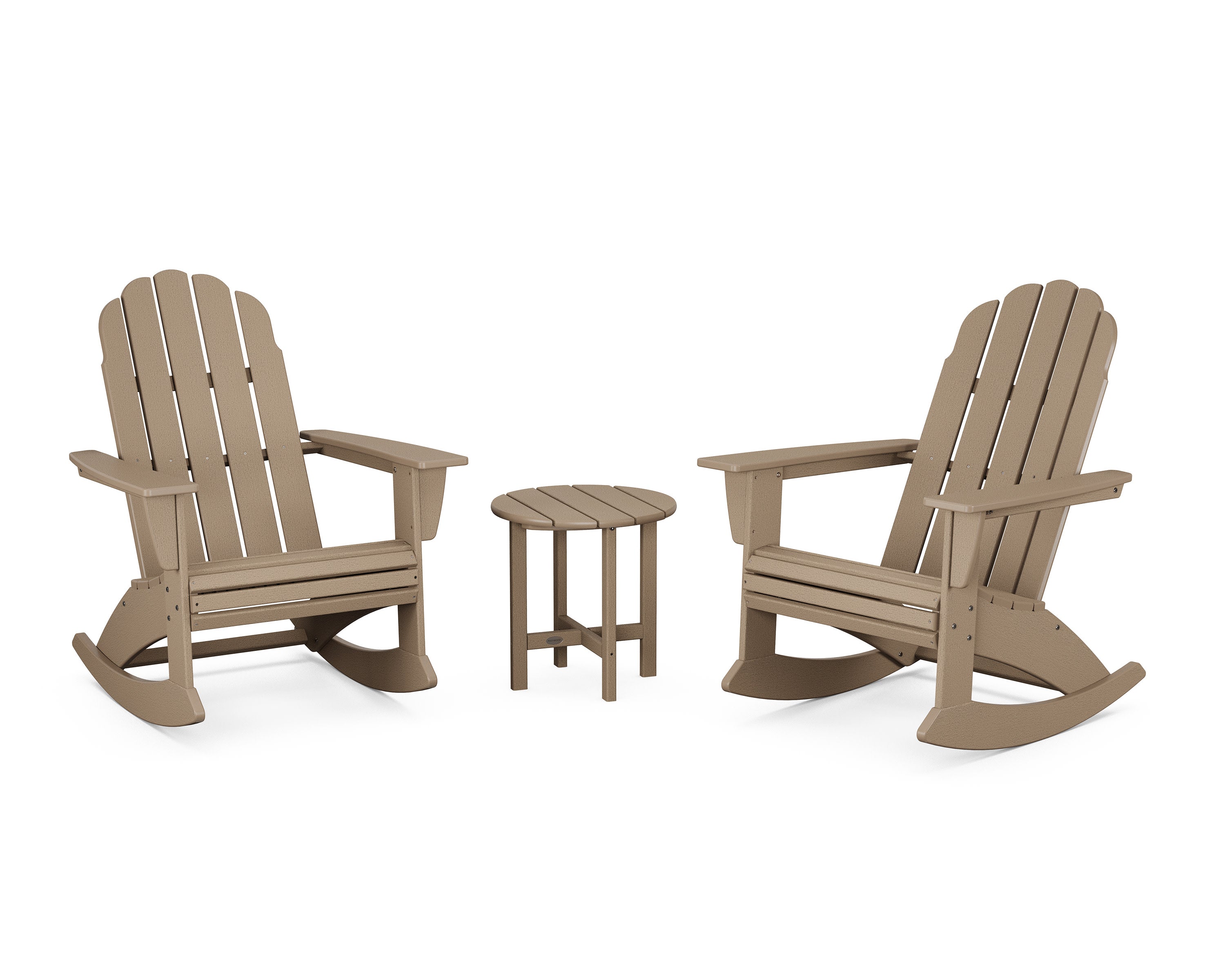 Vineyard Curveback 3-Piece Adirondack Rocking Chair Set in Vintage Sahara