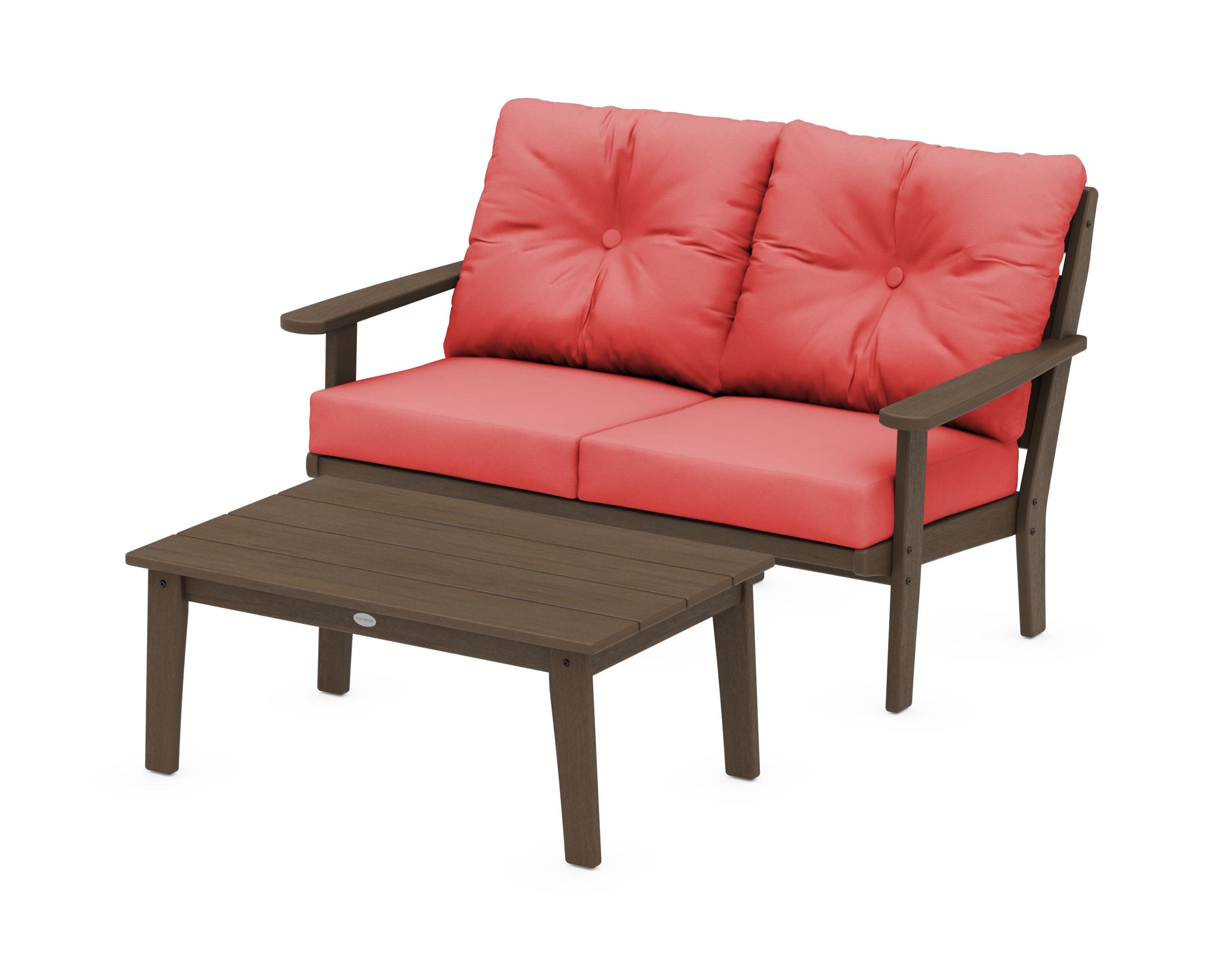 Lakeside 2-Piece Lounge Loveseat Set in Kona / Crimson Linen