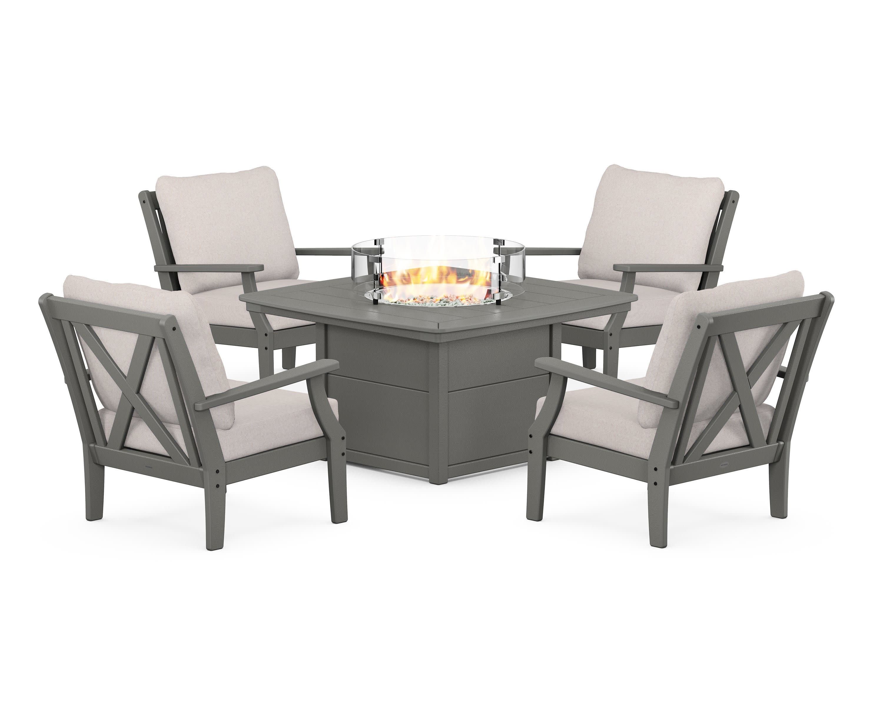 Braxton 5-Piece Deep Seating Conversation Set with Fire Pit Table in Slate Grey / Dune Burlap