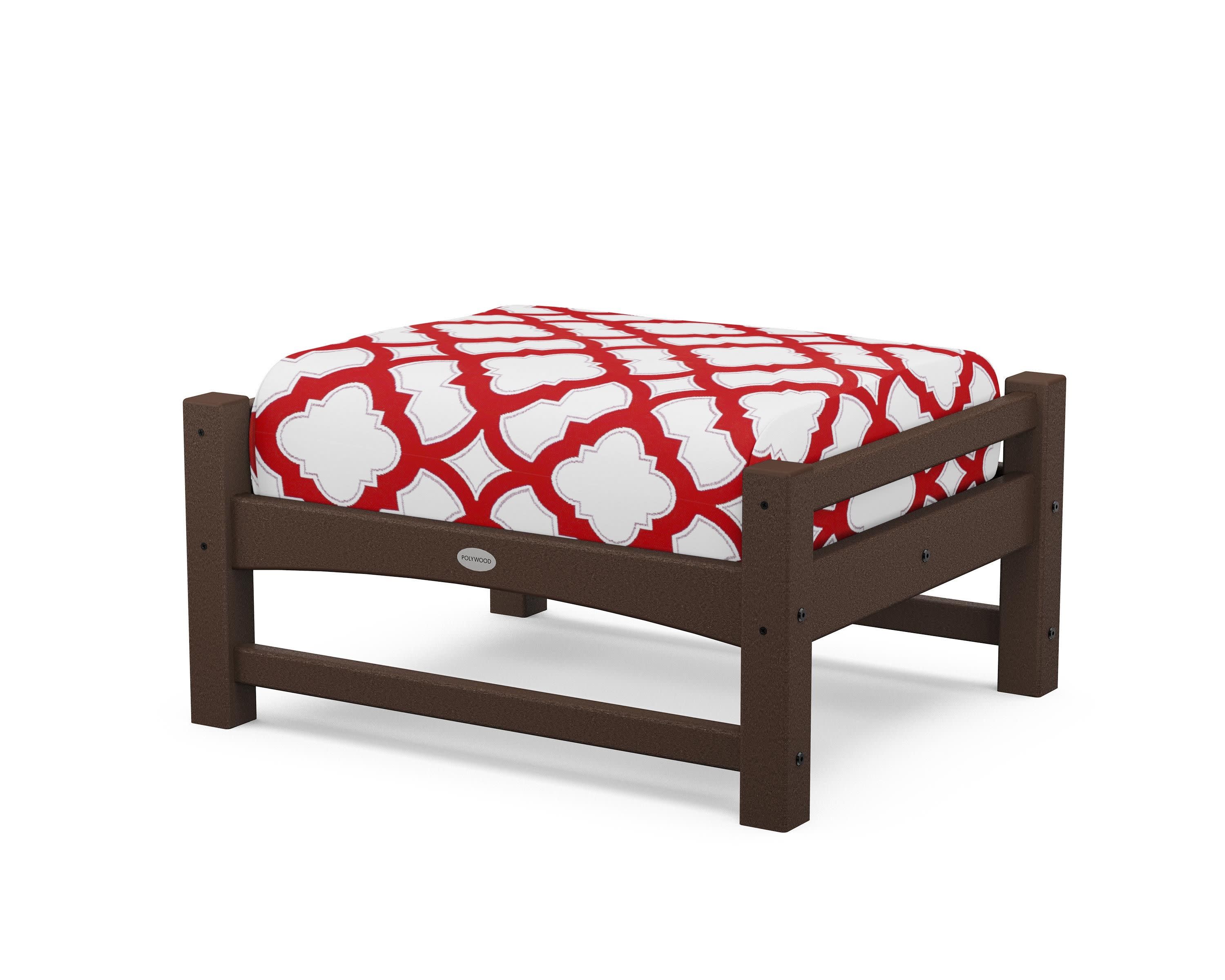 Club Ottoman in Mahogany / Trellis Crimson