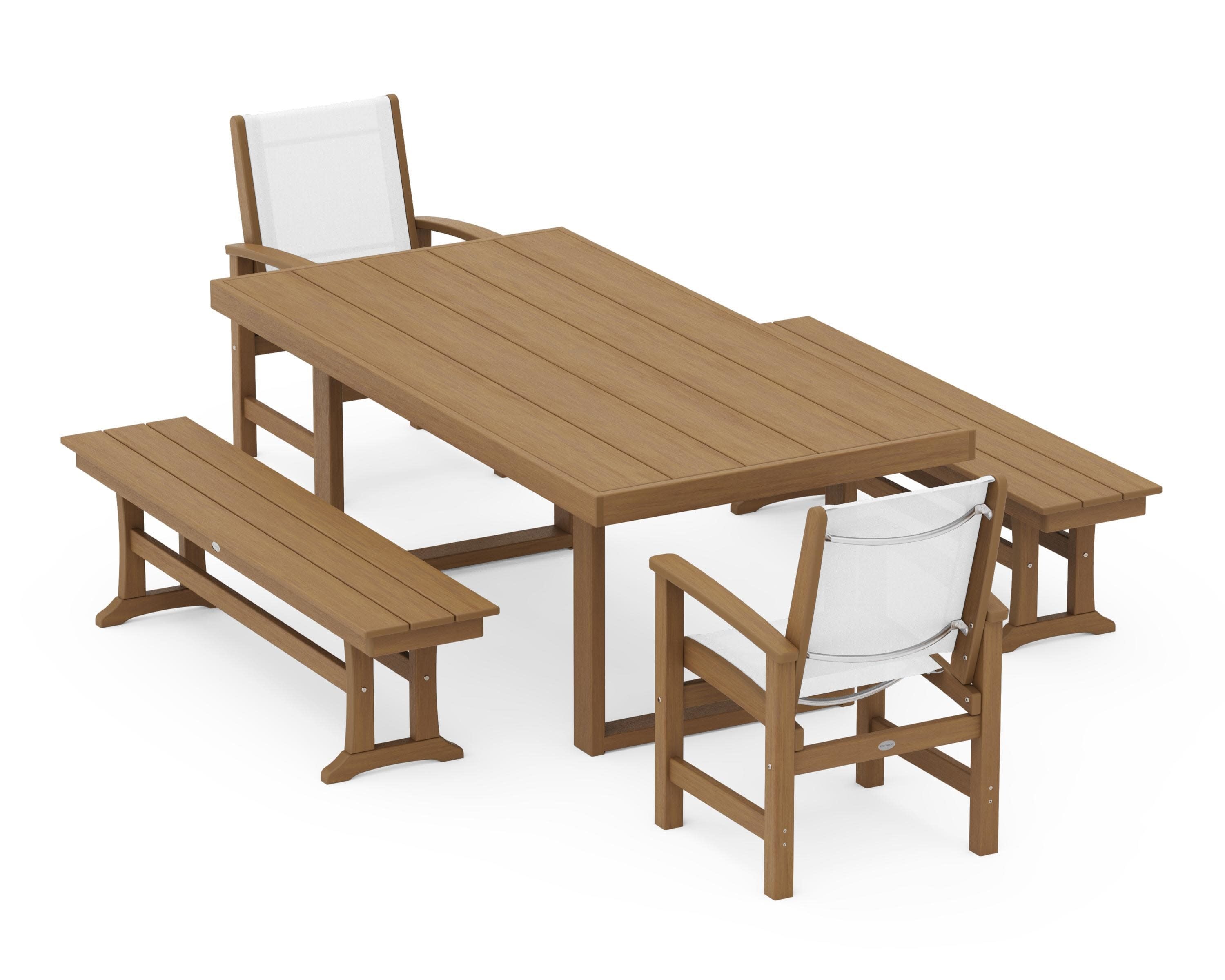 Coastal 5-Piece Dining Set with Trestle Legs in Natural / White Sling
