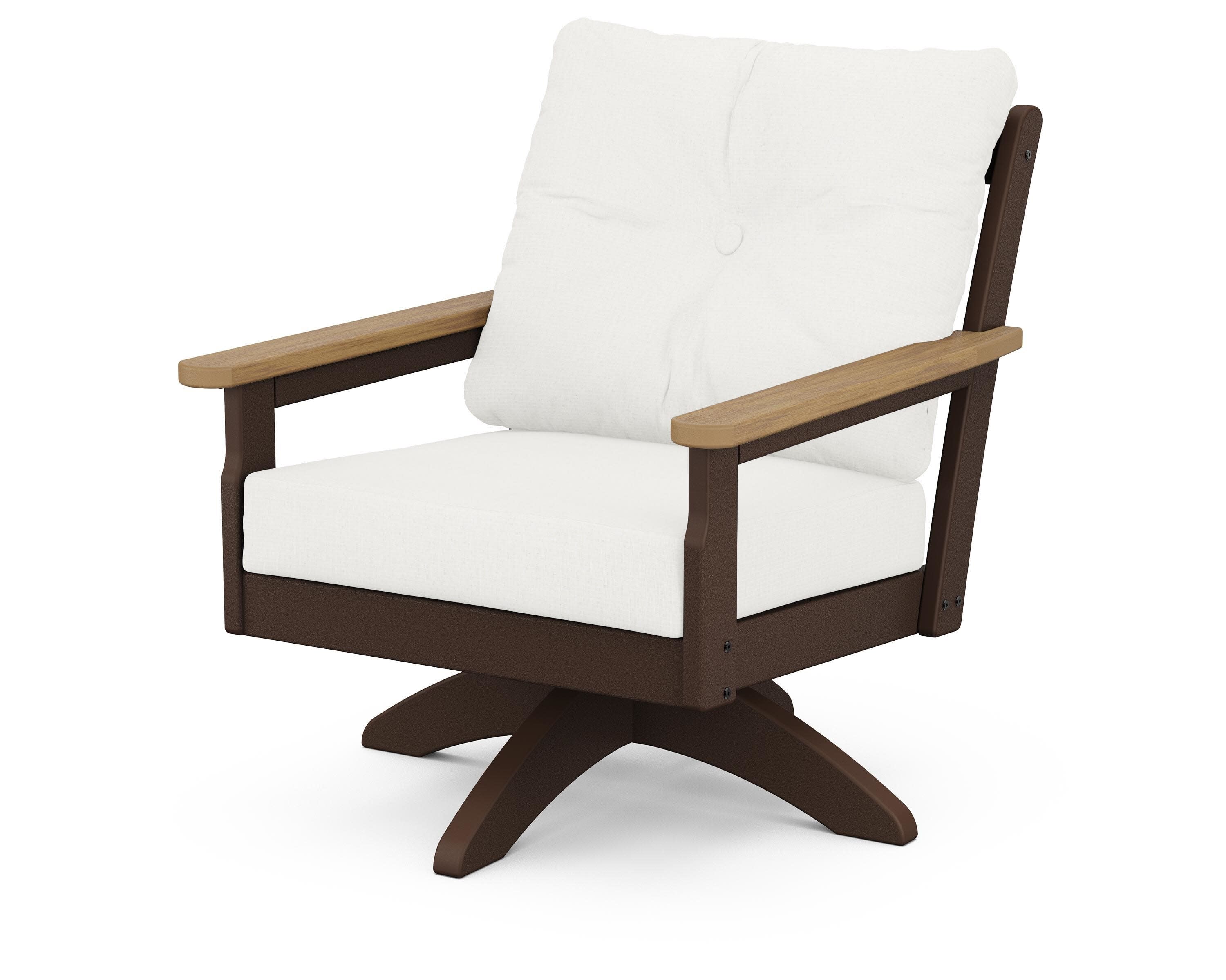 Vineyard Deep Seating Swivel Chair in Mahogany / Natural / Natural Linen