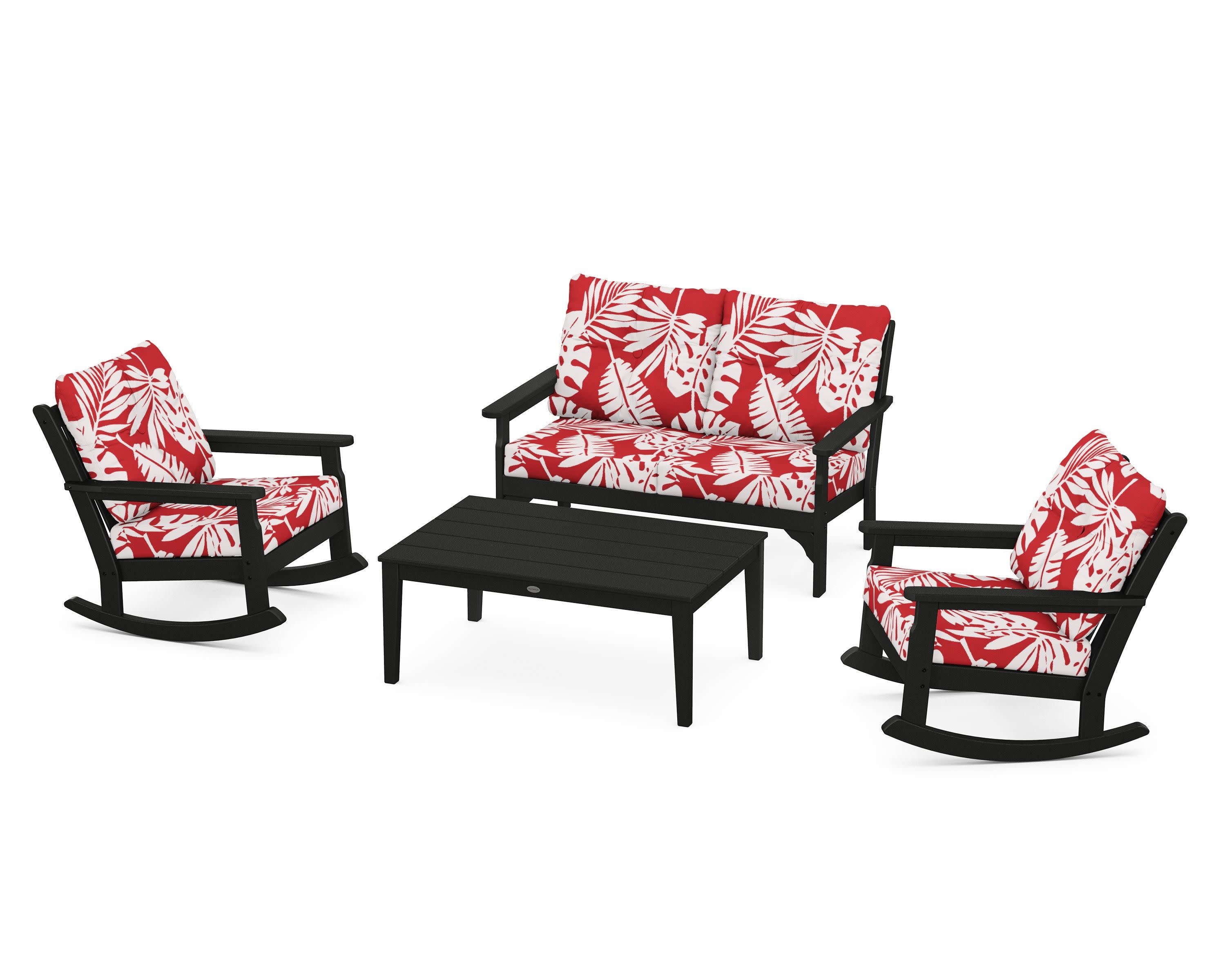 Vineyard 4-Piece Deep Seating Rocking Chair Set in Black / Leaf Crimson