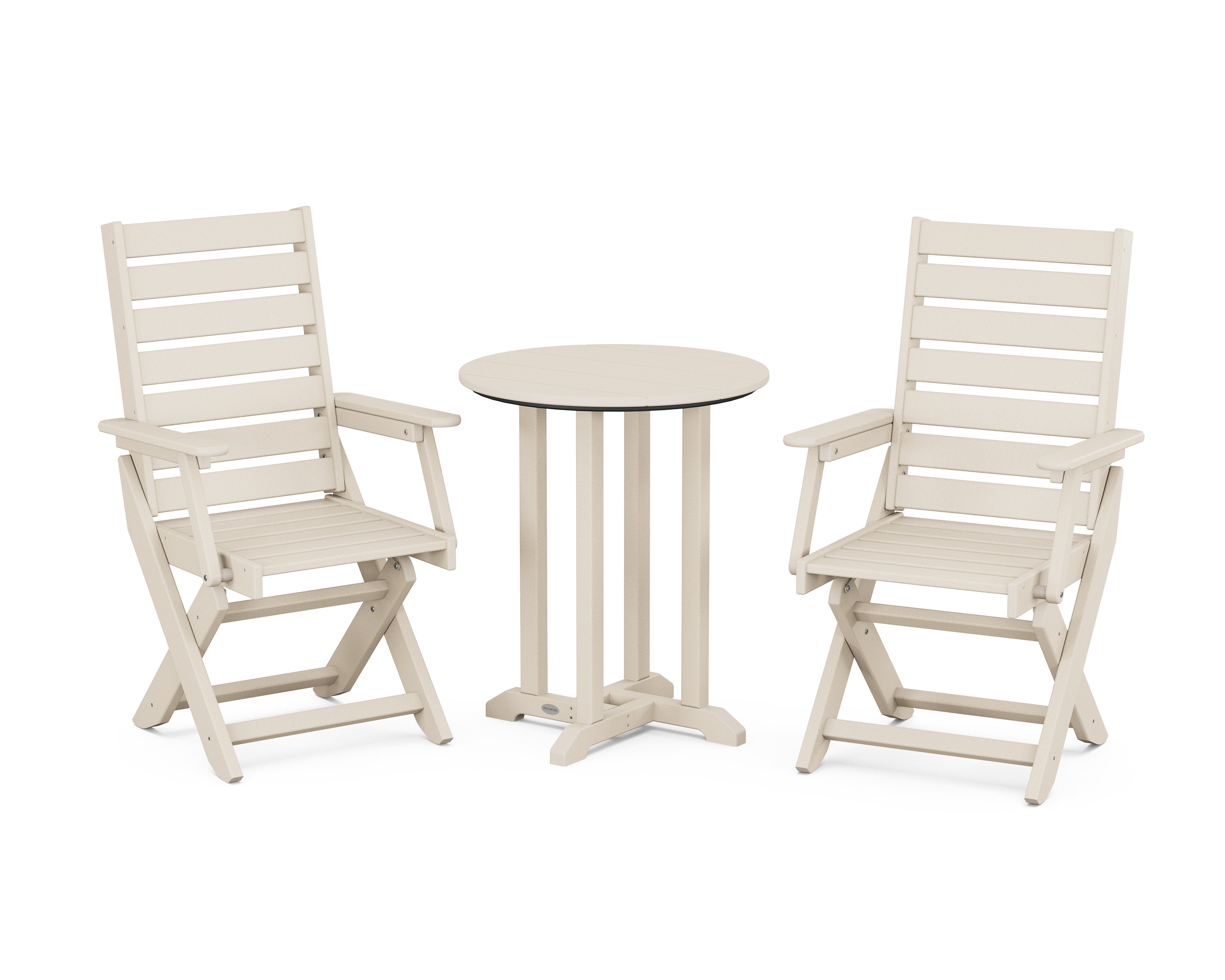 Captain Folding Chair 3-Piece Round Bistro Dining Set in Sand