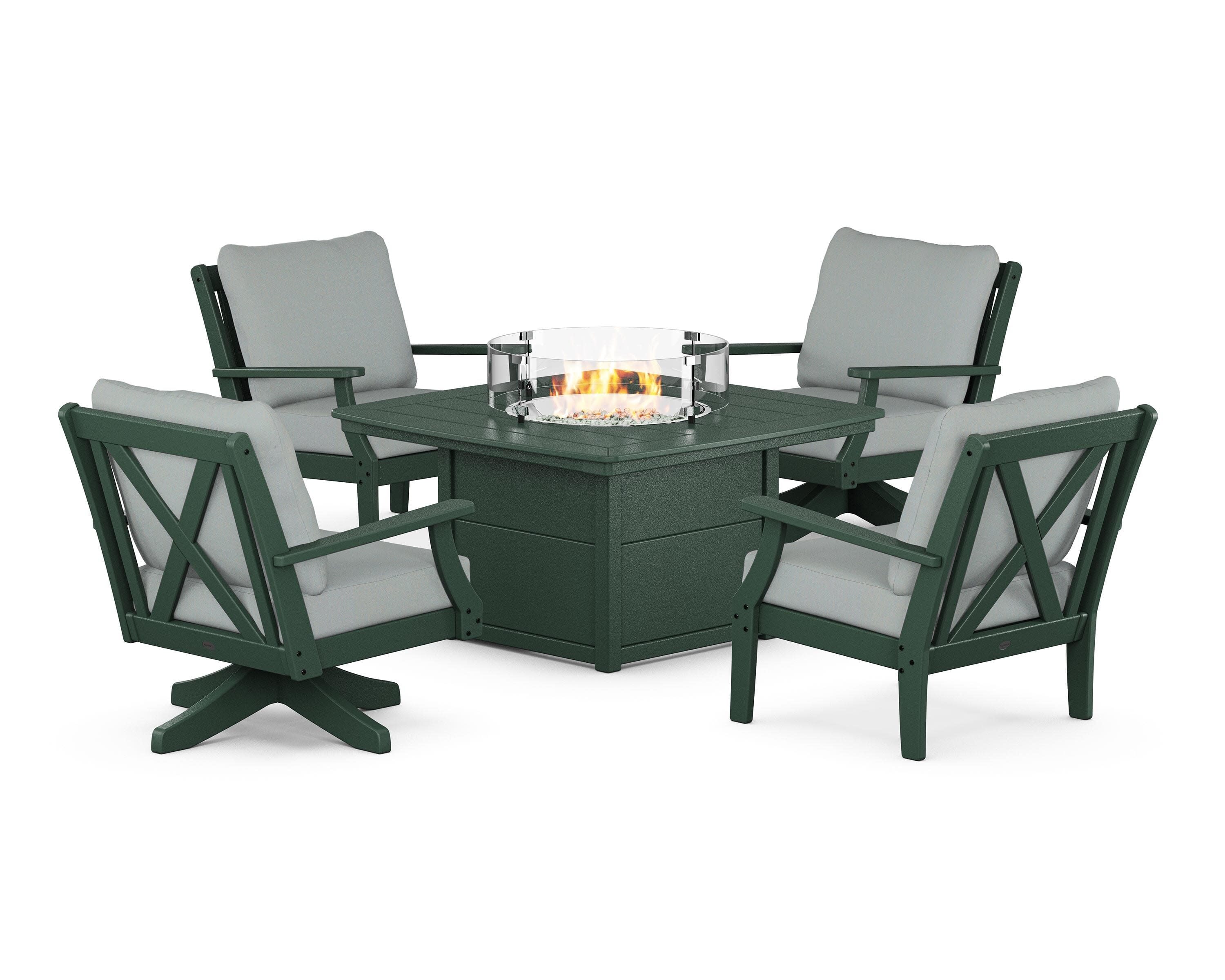 Braxton 5-Piece Deep Seating Set with Fire Table in Green / Spa