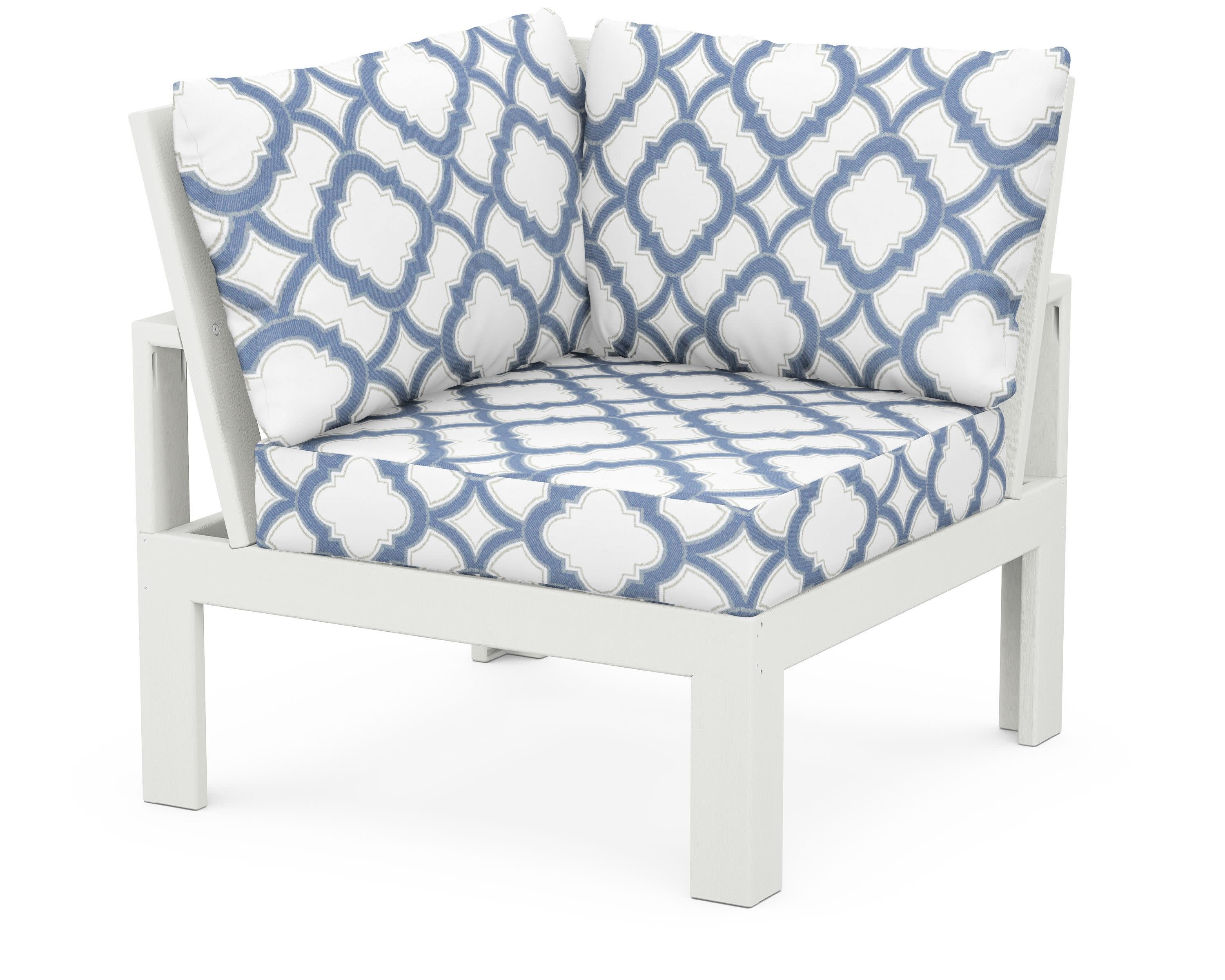 Modular Corner Chair in Vintage White / Trellis Sky Blue