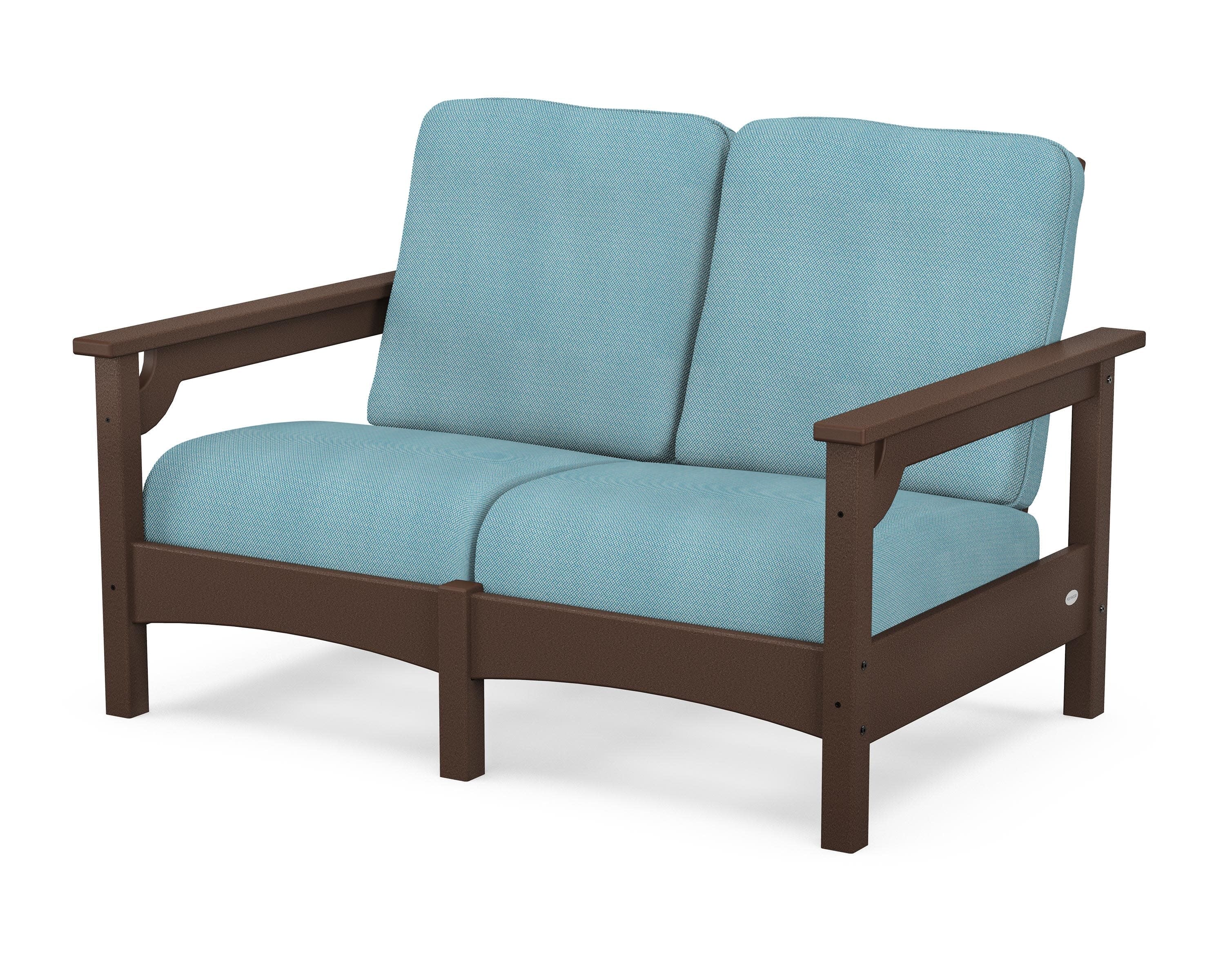 Club Loveseat in Mahogany / Lattice Sky Blue