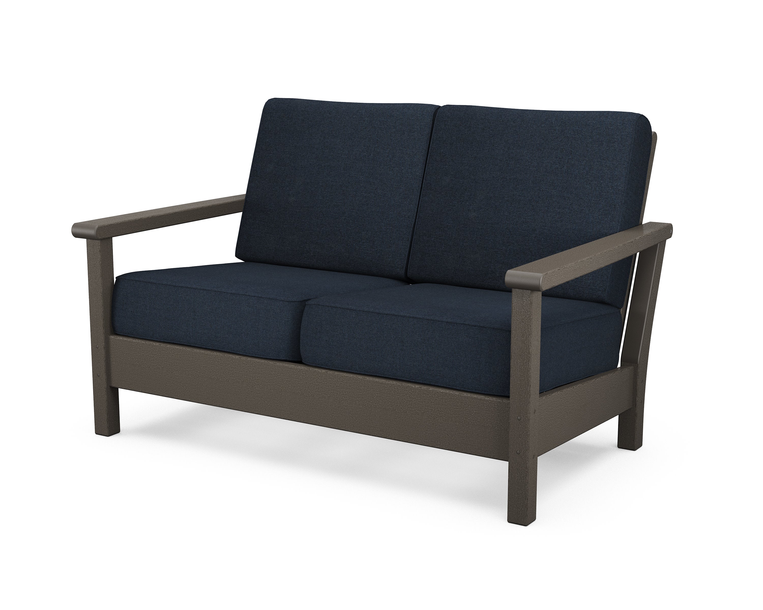 Harbour Deep Seating Loveseat in Vintage Coffee / Marine Indigo