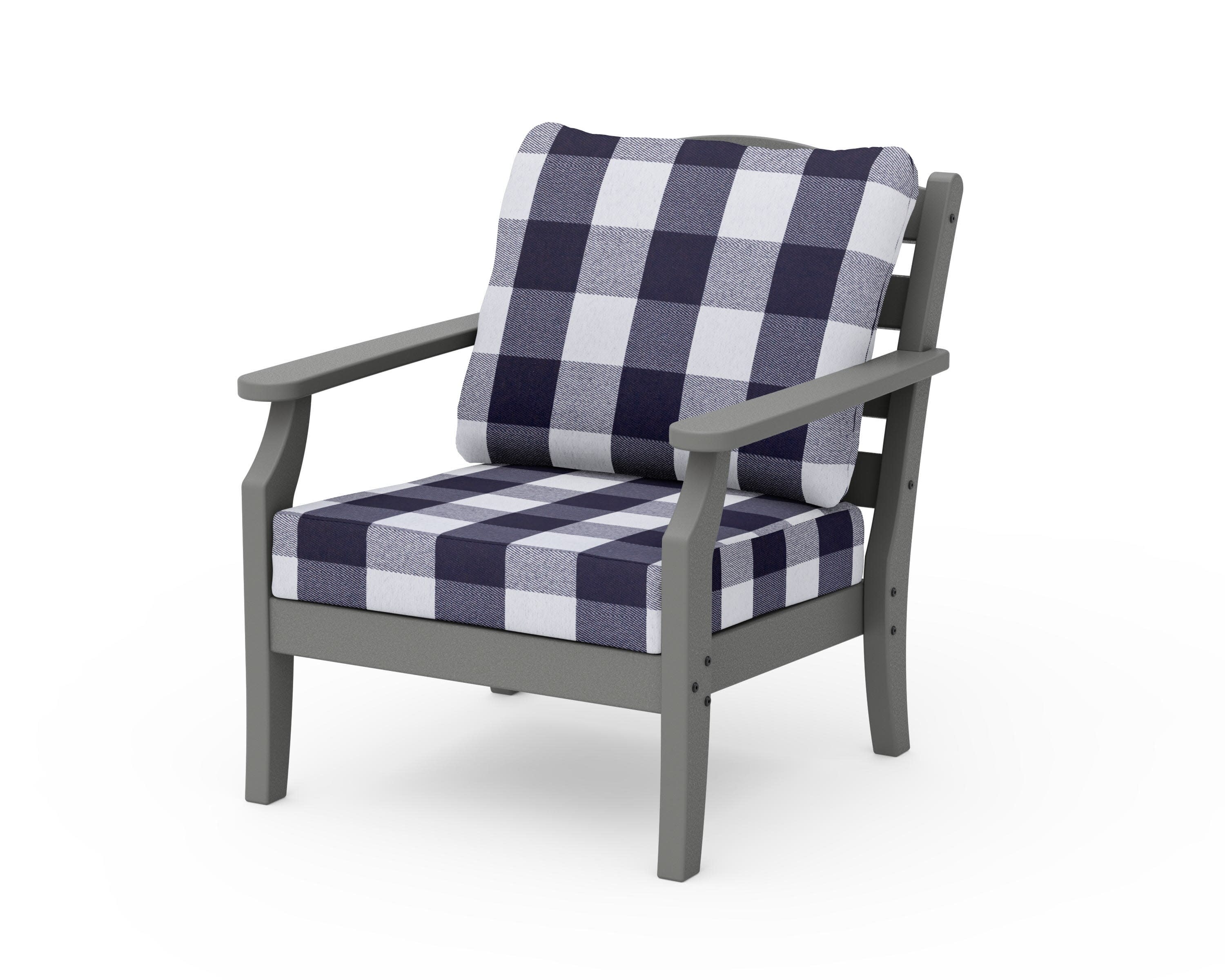 Savannah Deep Seating Chair in Slate Grey / Buffalo Plaid Navy