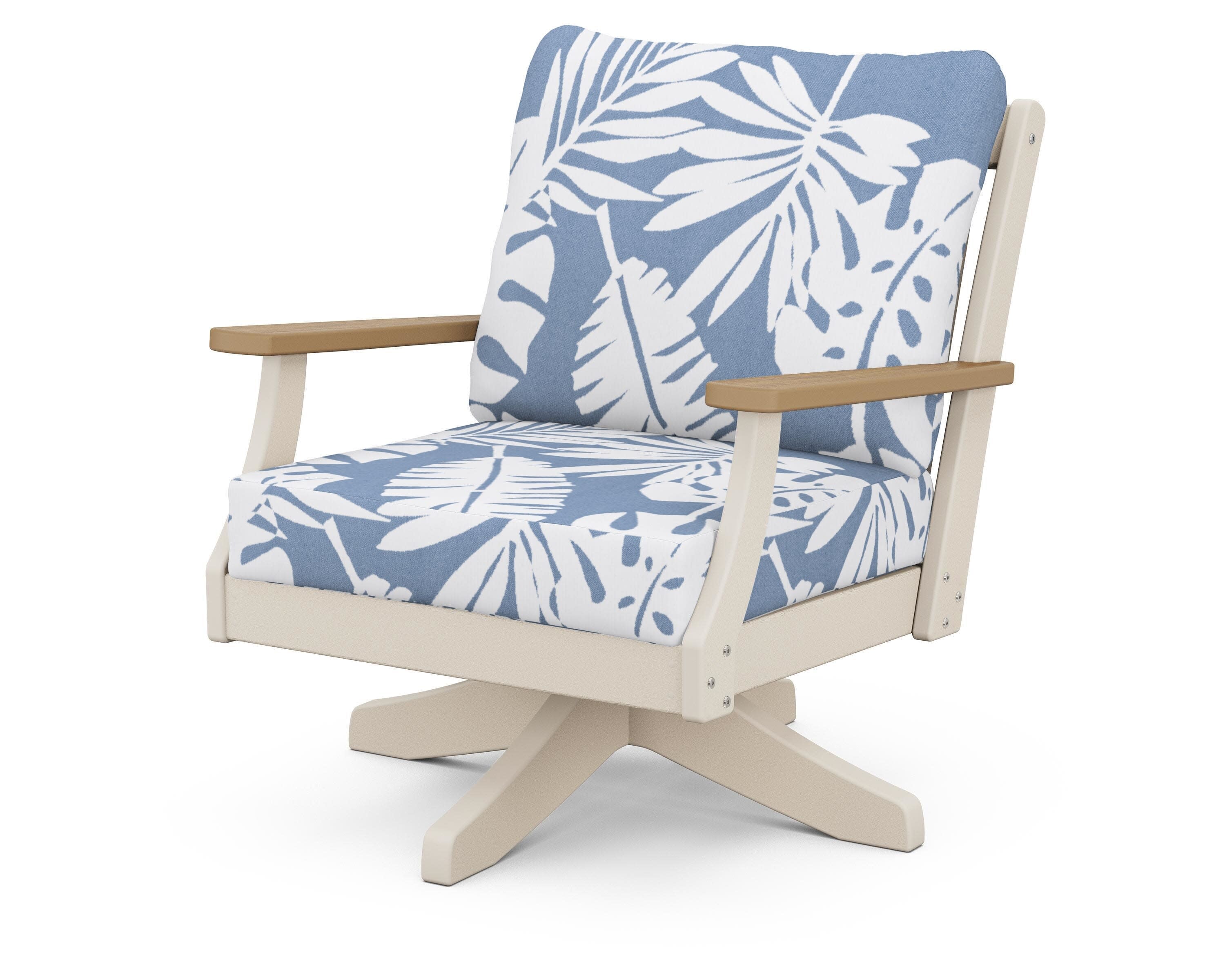 Braxton Deep Seating Swivel Chair in Sand / Natural / Leaf Sky Blue