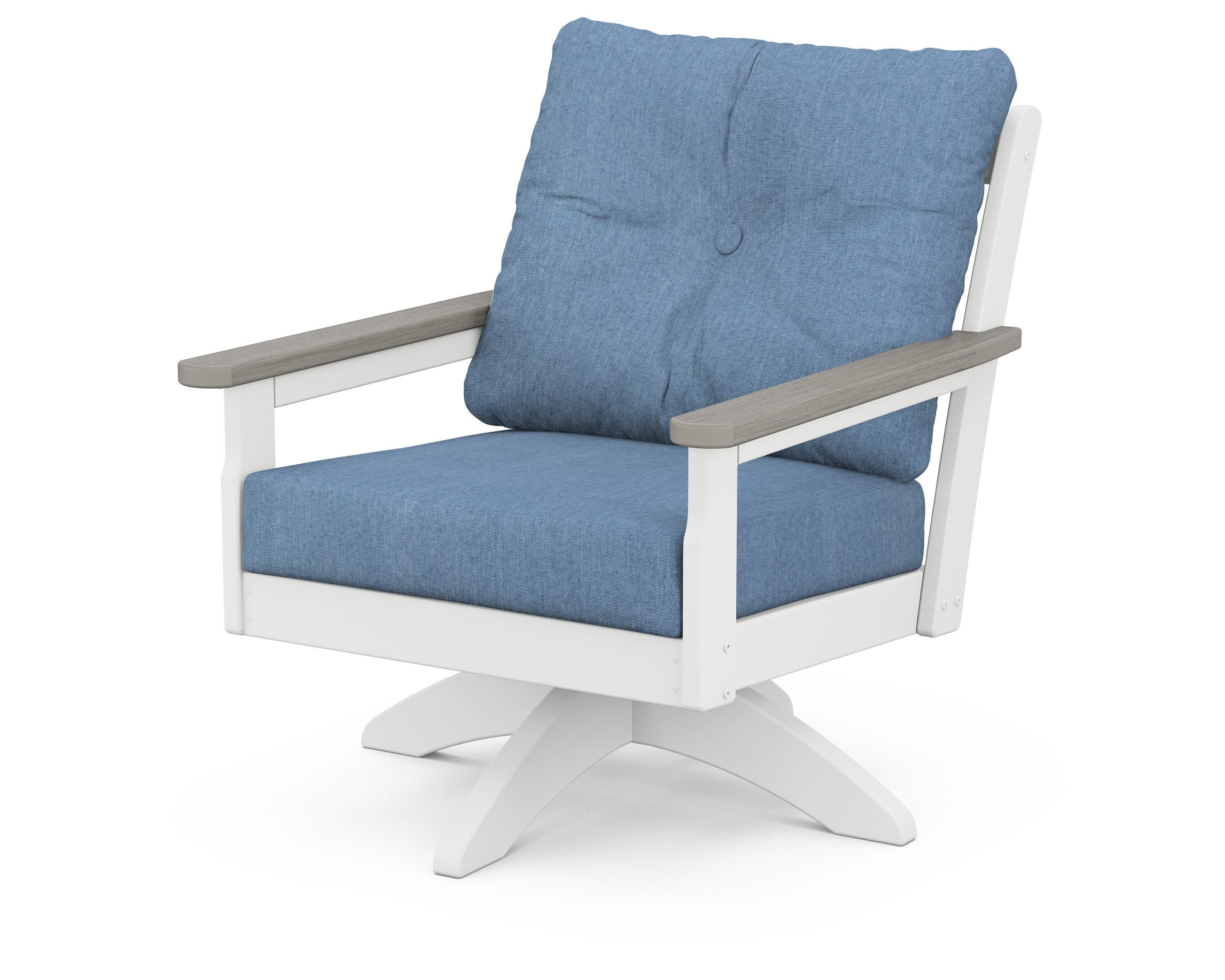 Vineyard Deep Seating Swivel Chair in White / Driftwood / Sky Blue