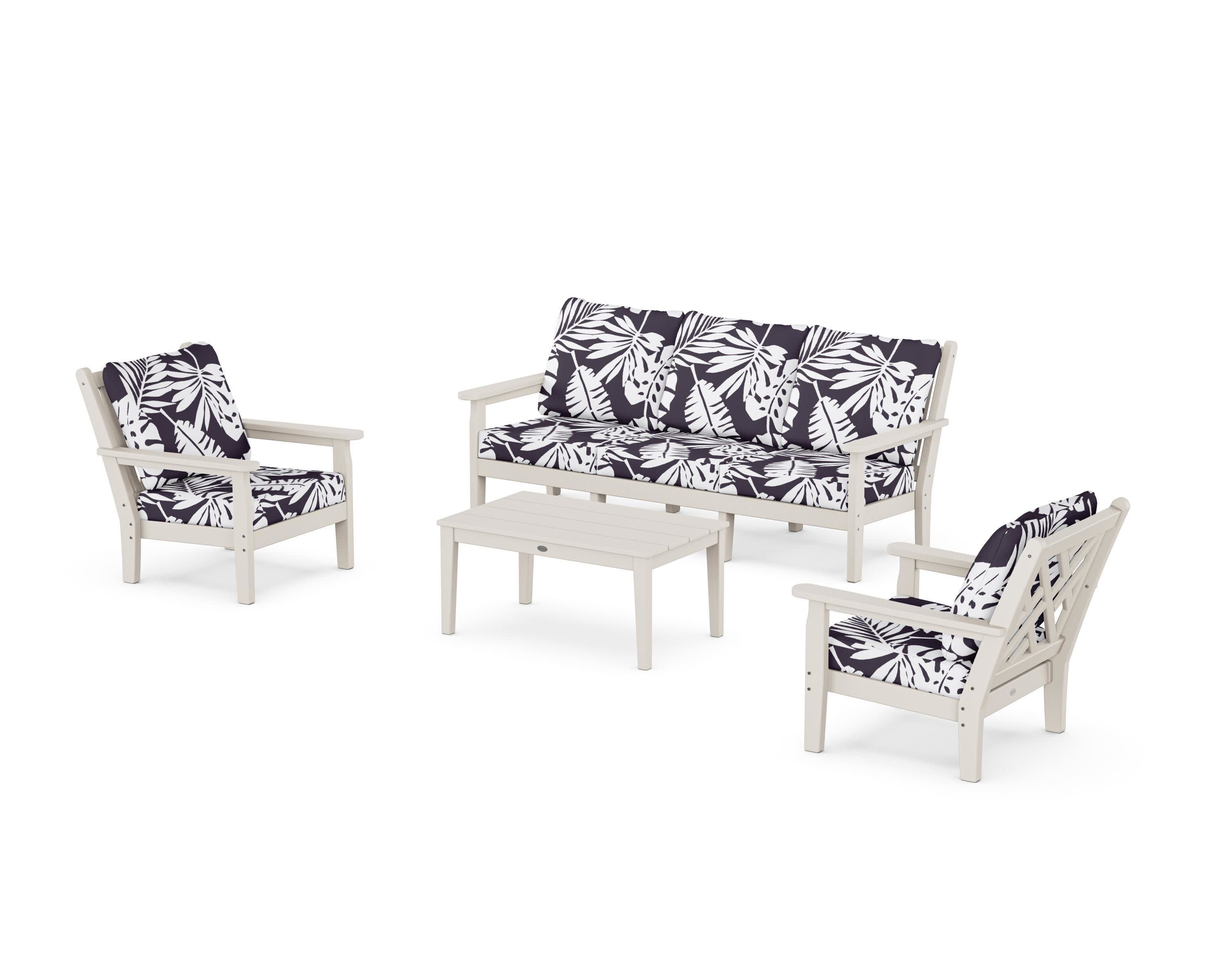Chippendale 4-Piece Deep Seating Set with Sofa in Sand / Leaf Navy