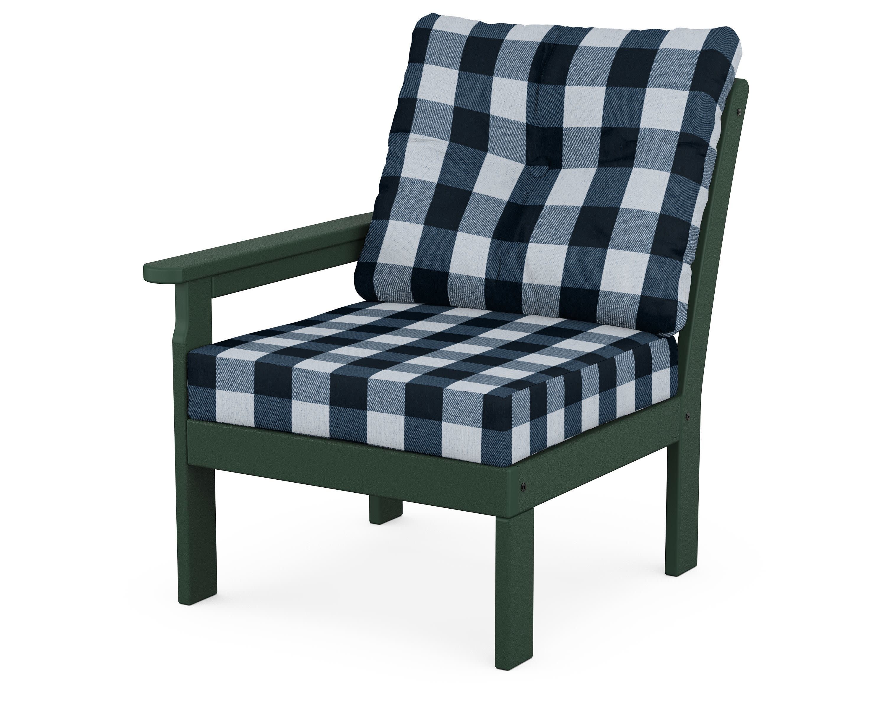 Vineyard Modular Left Arm Chair in Green / Buffalo Plaid Marine Indigo