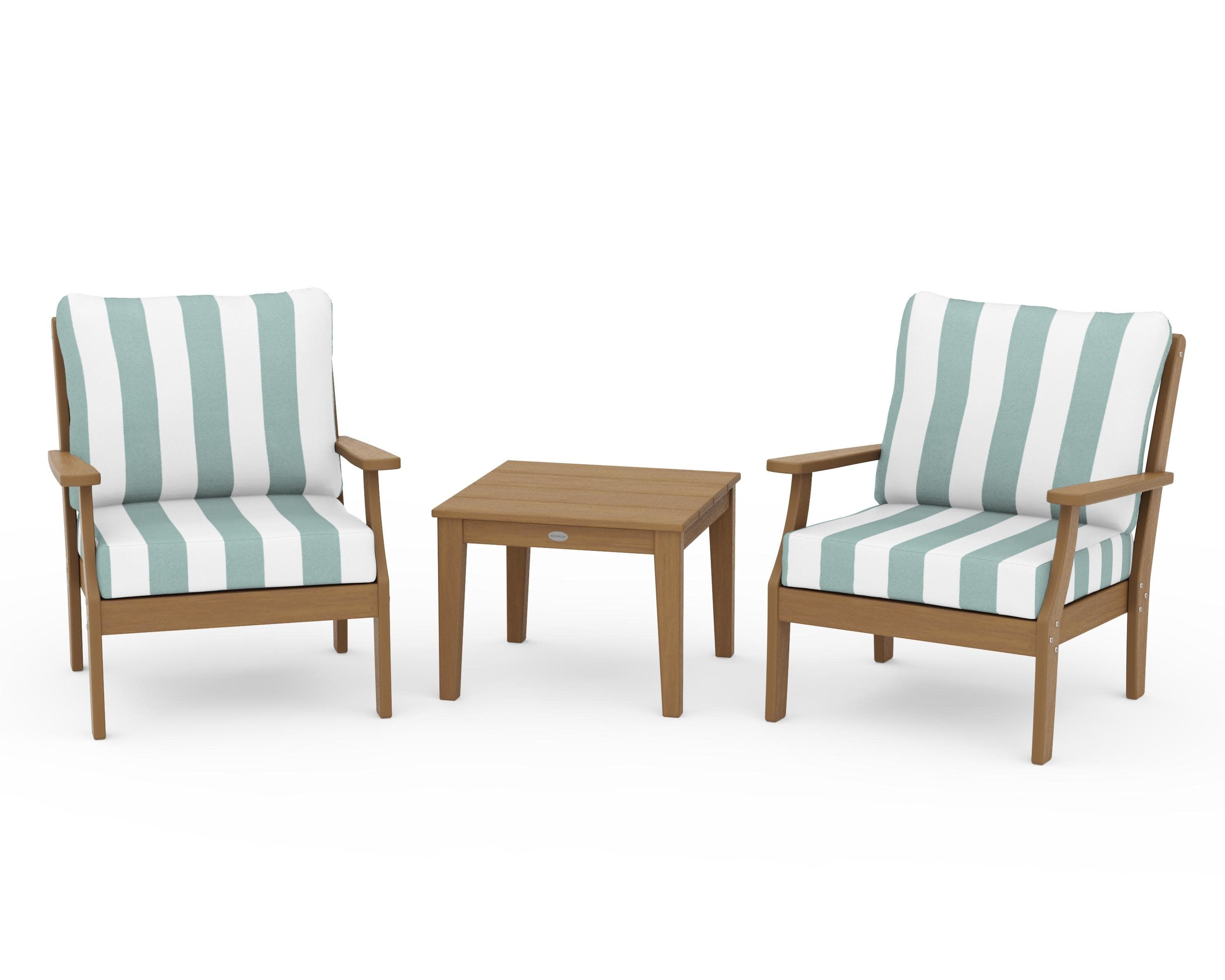 Braxton 3-Piece Deep Seating Set in Natural / Cabana Stripe Glacier Spa