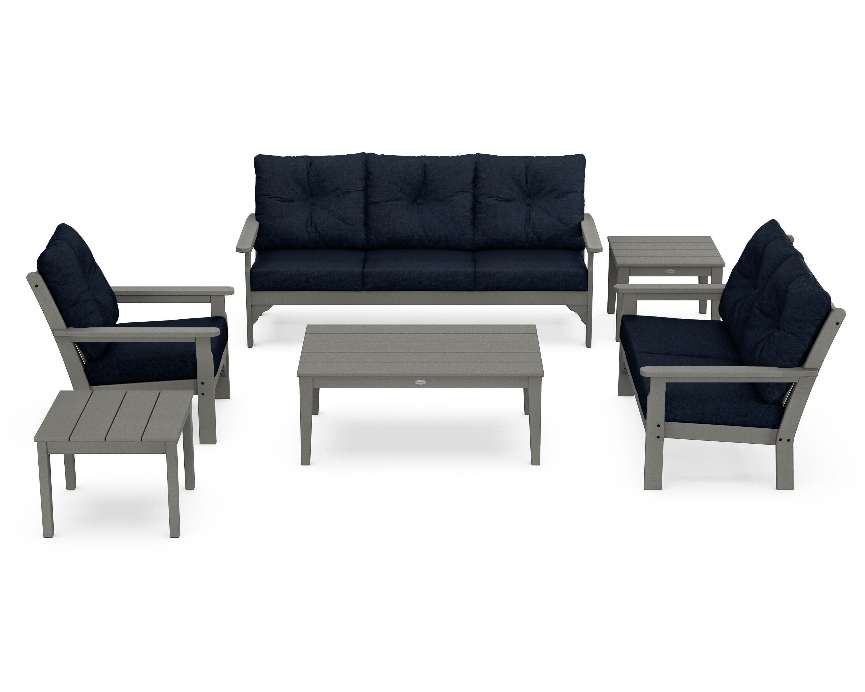 Vineyard 6-Piece Deep Seating Set in Slate Grey / Marine Indigo