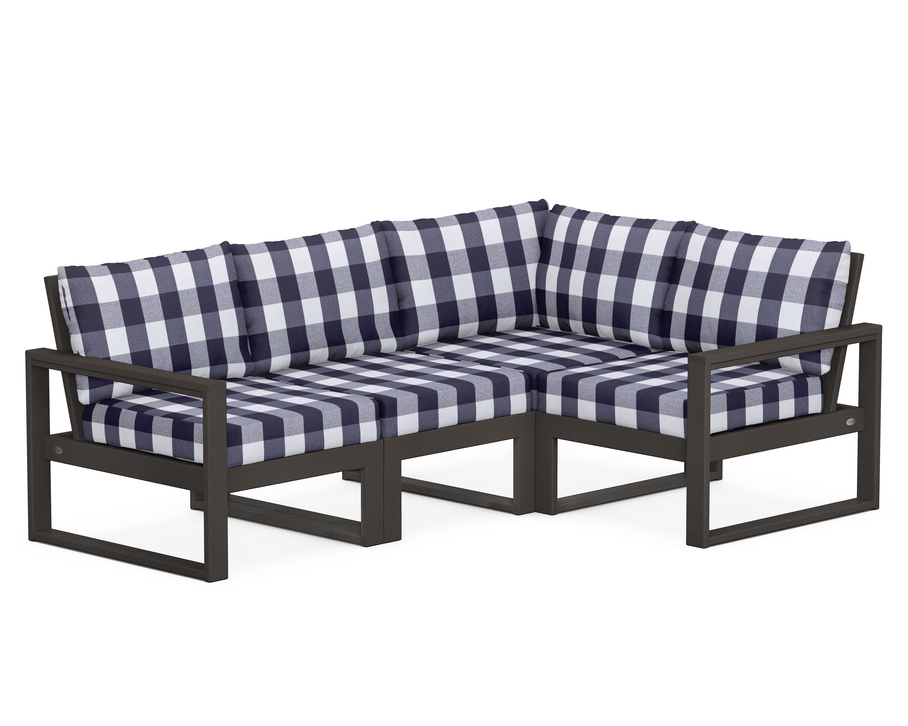 EDGE 4-Piece Modular Deep Seating Set in Vintage Coffee / Buffalo Plaid Navy