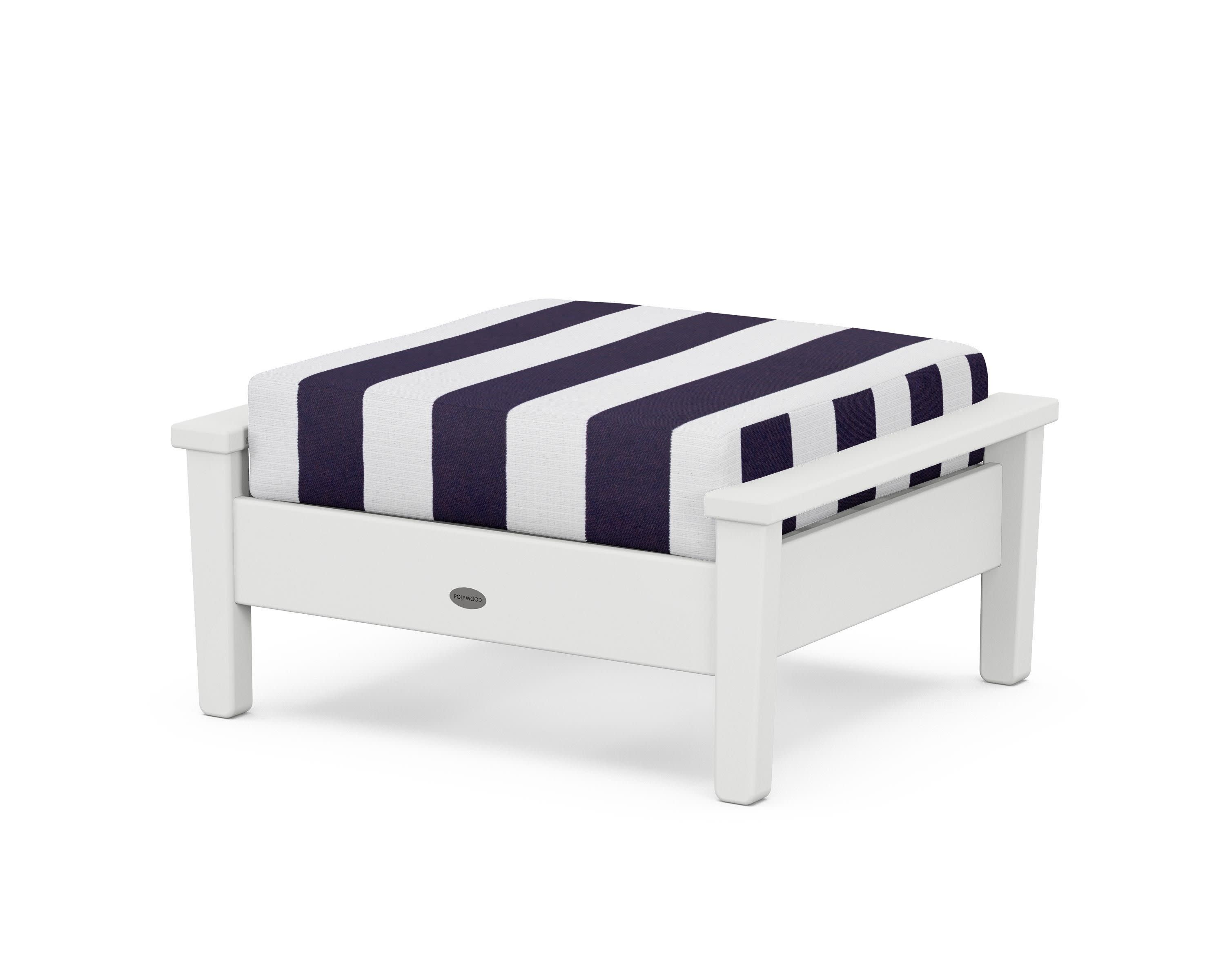 Prescott Deep Seating Ottoman in White / Cabana Stripe Navy