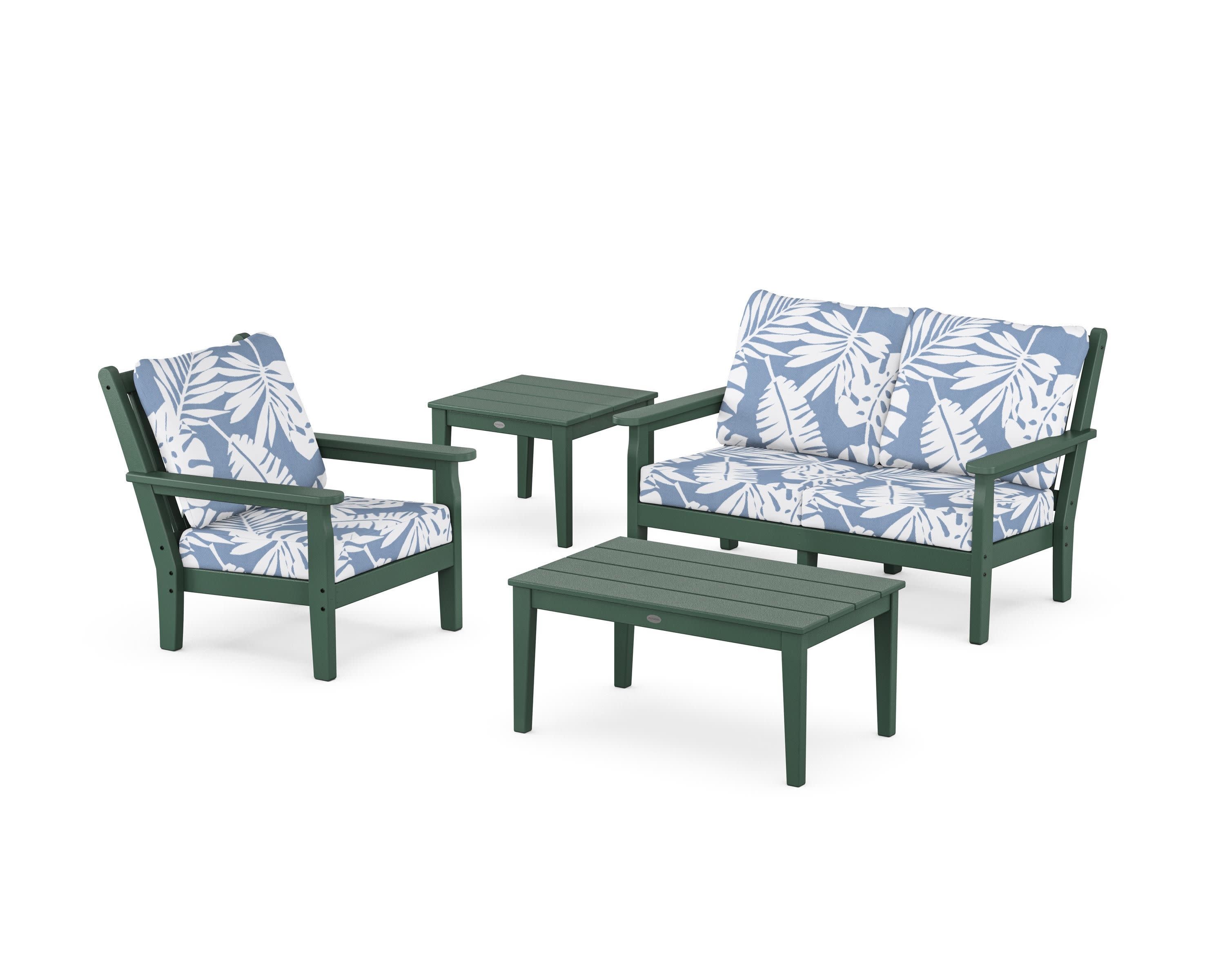 Chippendale 4-Piece Deep Seating Set in Green / Leaf Sky Blue