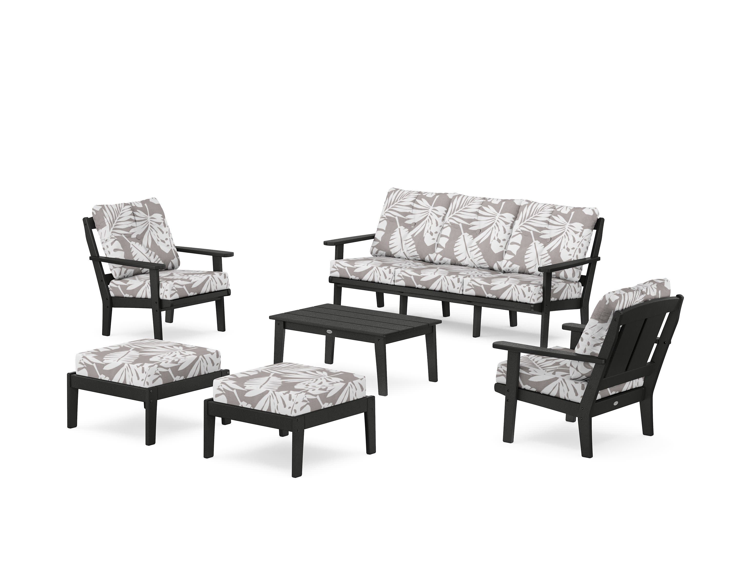 Mission 6-Piece Lounge Sofa Set in Black / Leaf Grey Mist