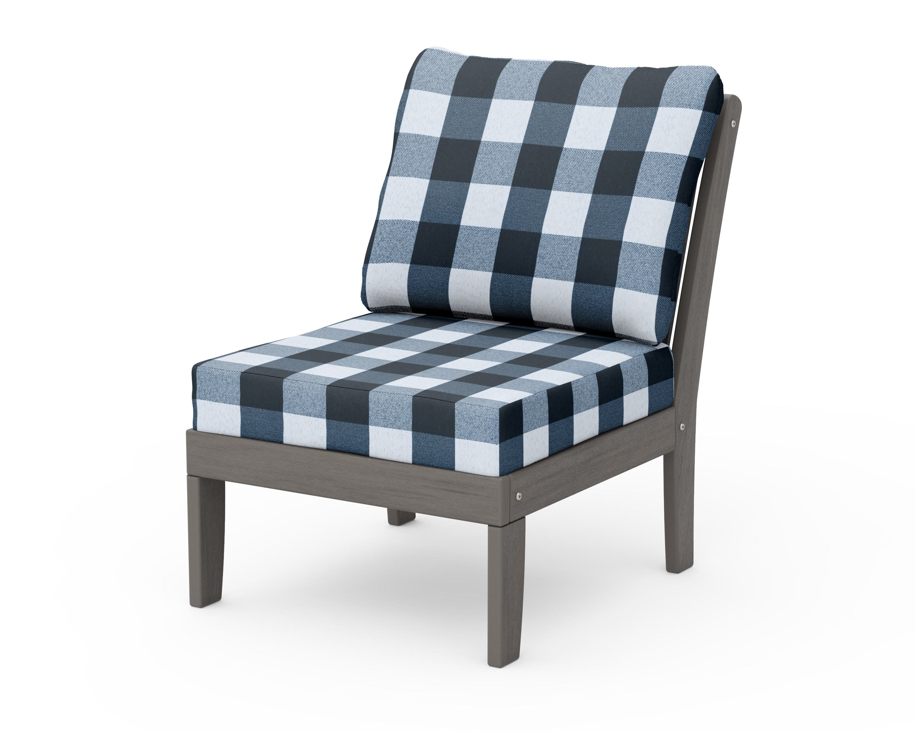 Braxton Modular Armless Chair in Driftwood / Buffalo Plaid Marine Indigo