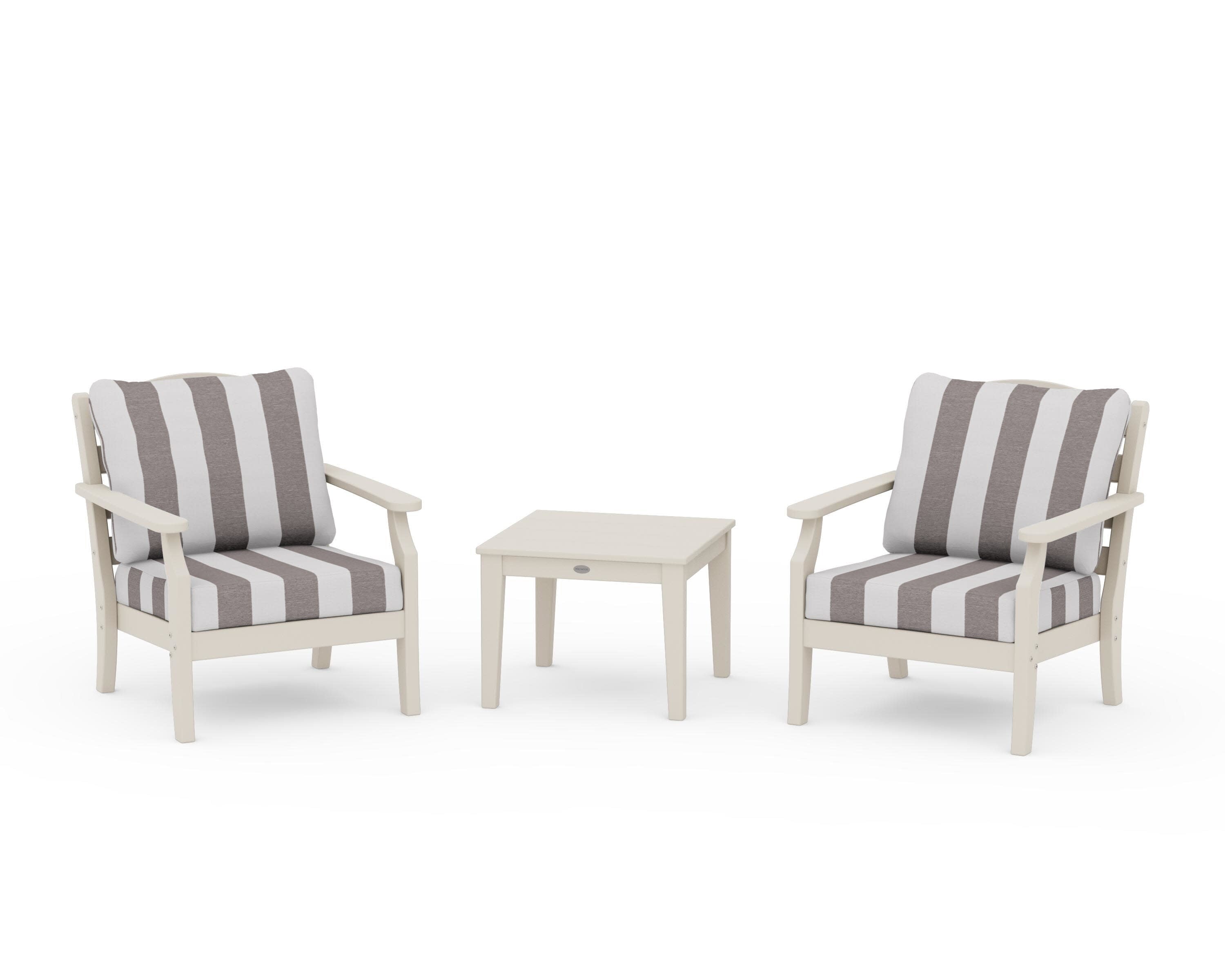 Savannah 3-Piece Deep Seating Set in Sand / Cabana Stripe Grey Mist