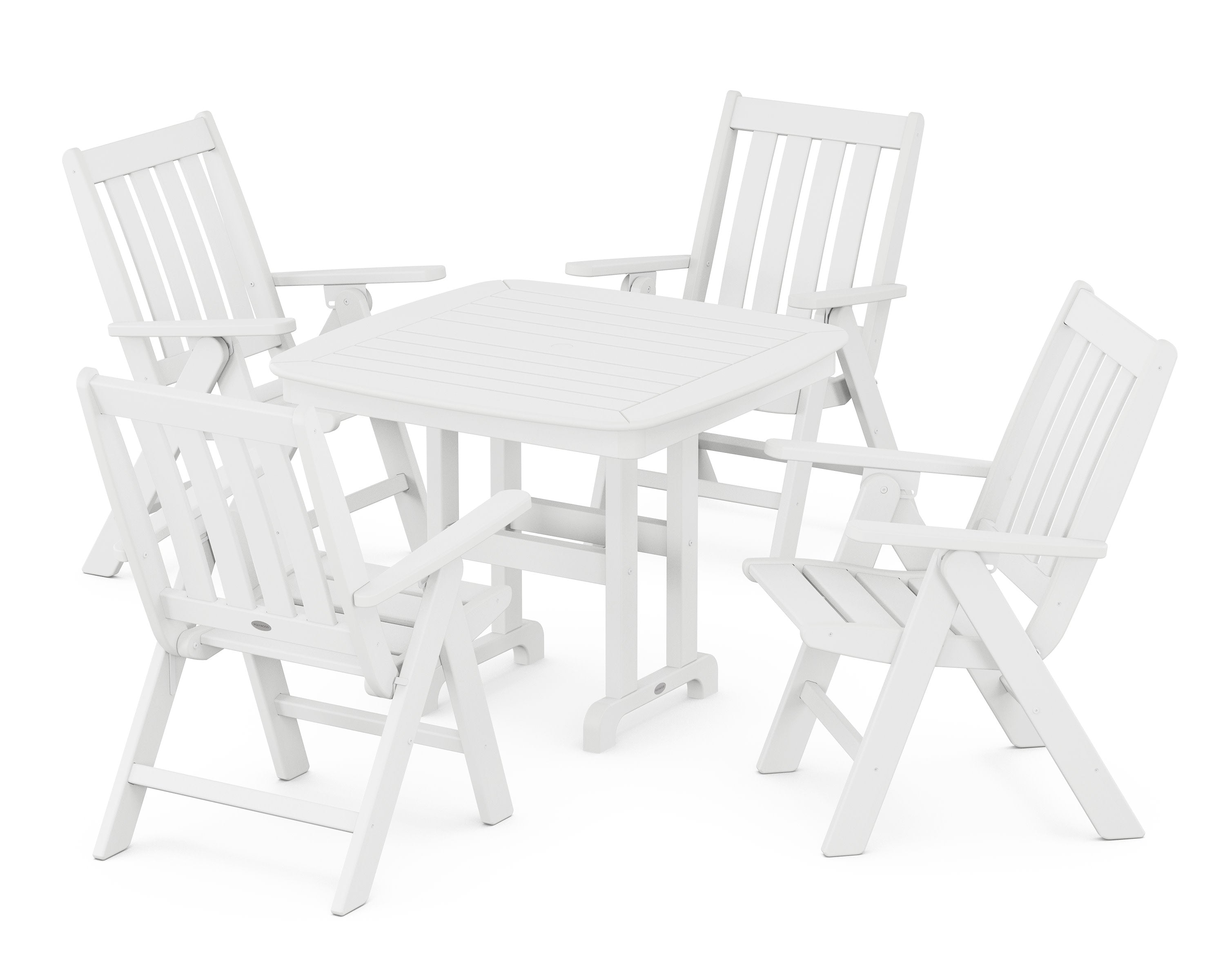 Vineyard Folding Chair 5-Piece Dining Set in White