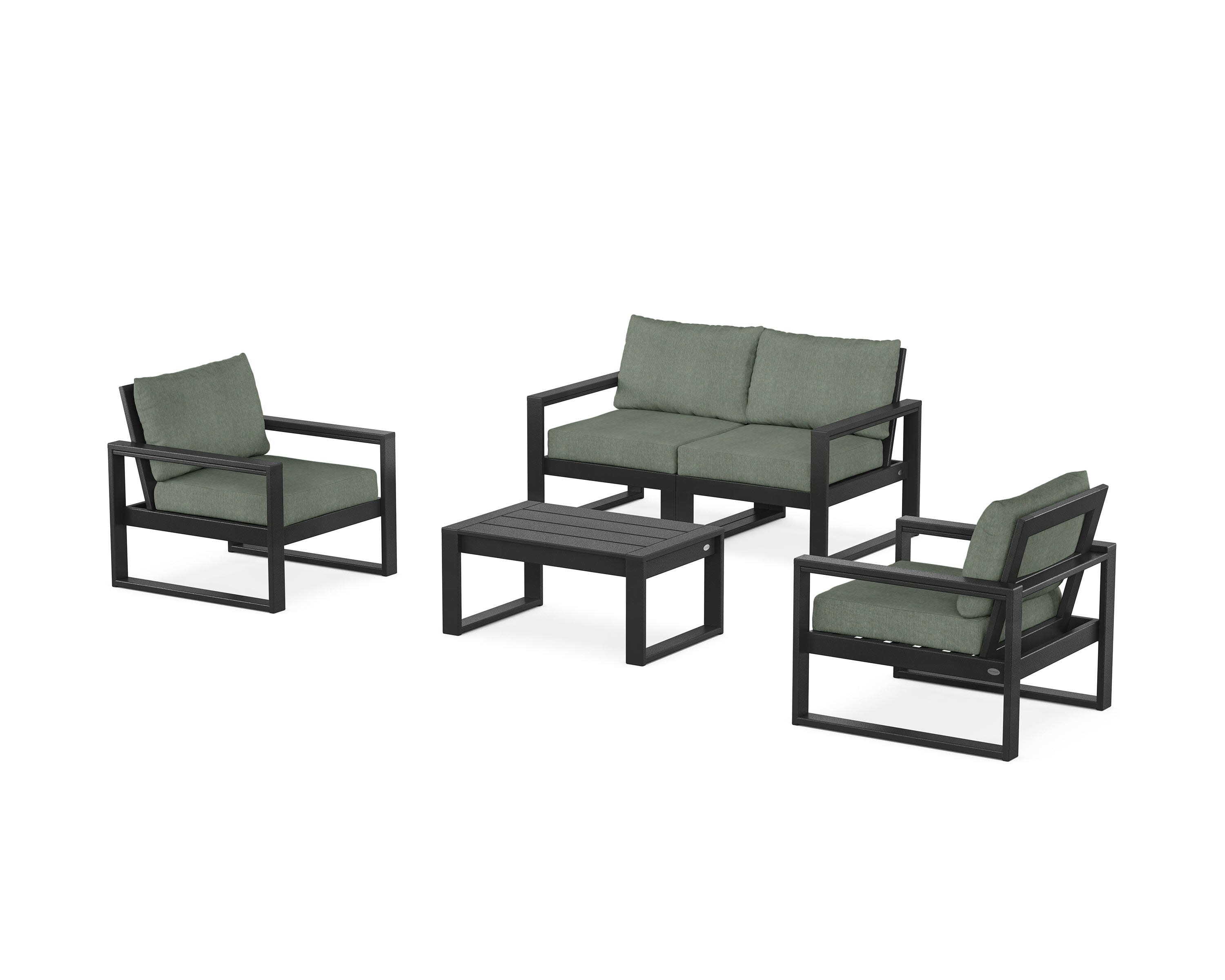EDGE Sectional 4-Piece Deep Seating Set with Loveseat in Black / Cast Sage
