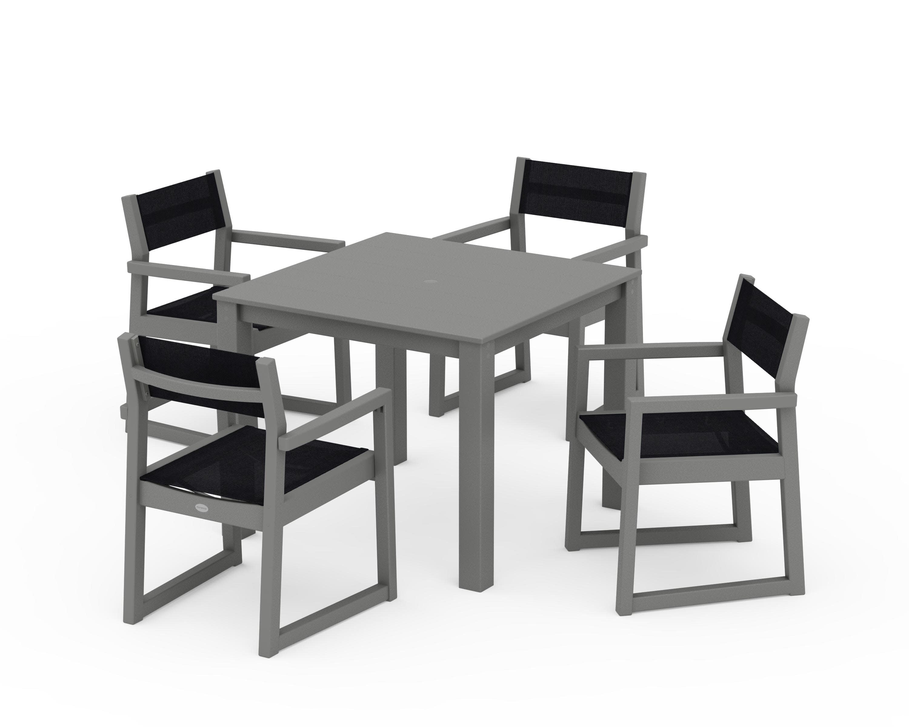EDGE Sling Arm Chair 5-Piece Parsons Dining Set in Slate Grey / Black Sling