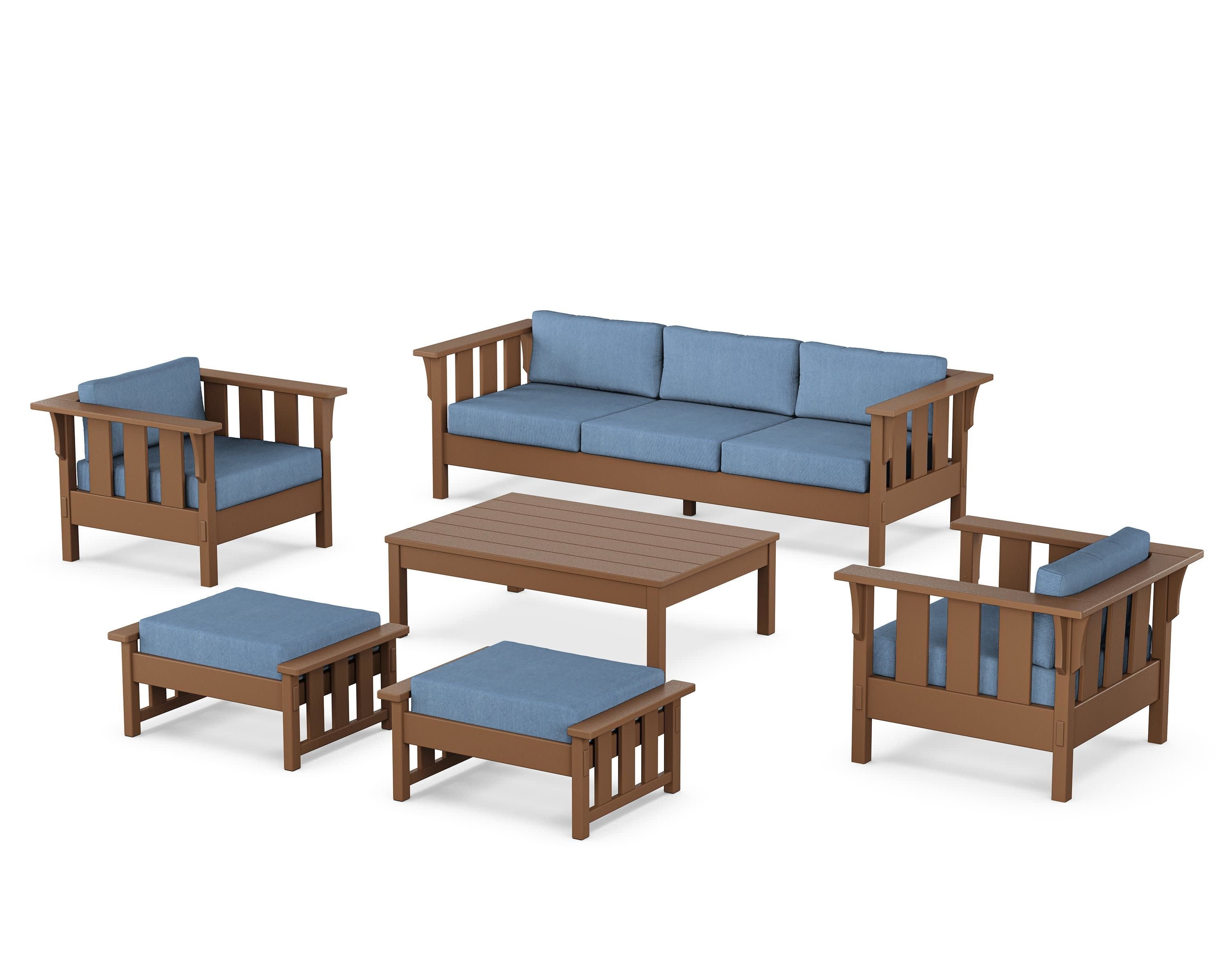 Acadia 6-Piece Lounge Sofa Set in Teak / Sky Blue